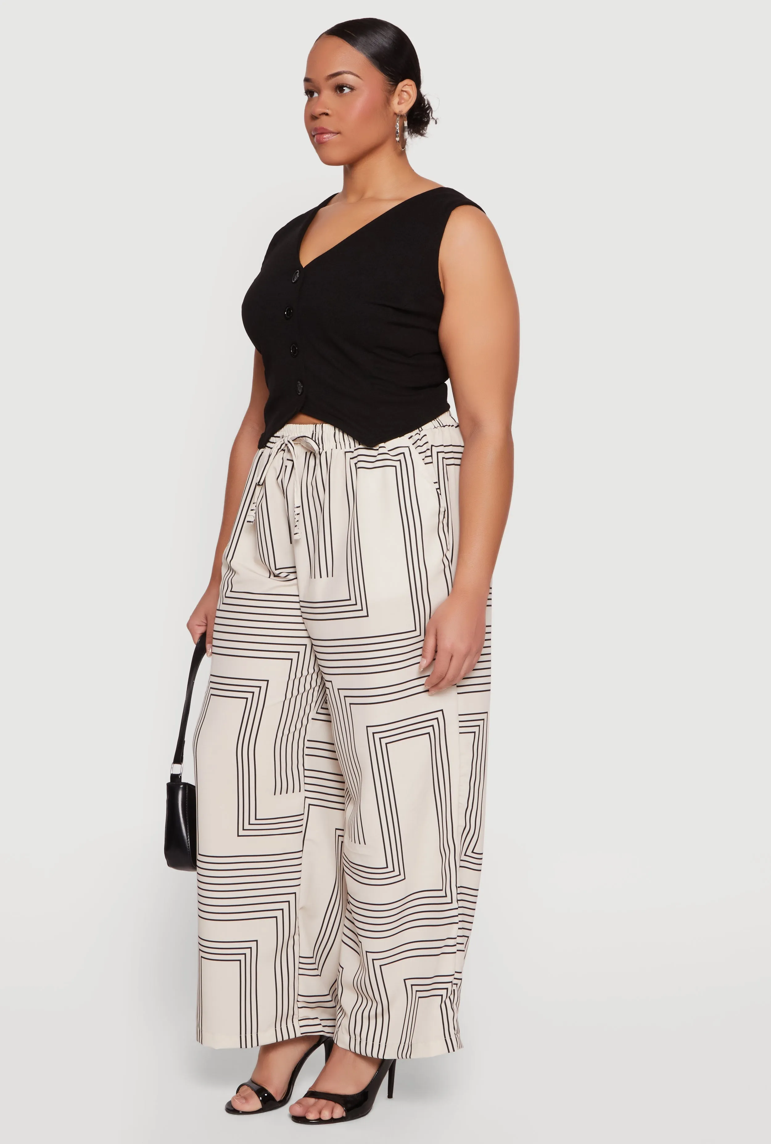 Plus Size High Waisted Geometric Print Crepe Knit Pants sold by Rainbow product image thumbnail 2