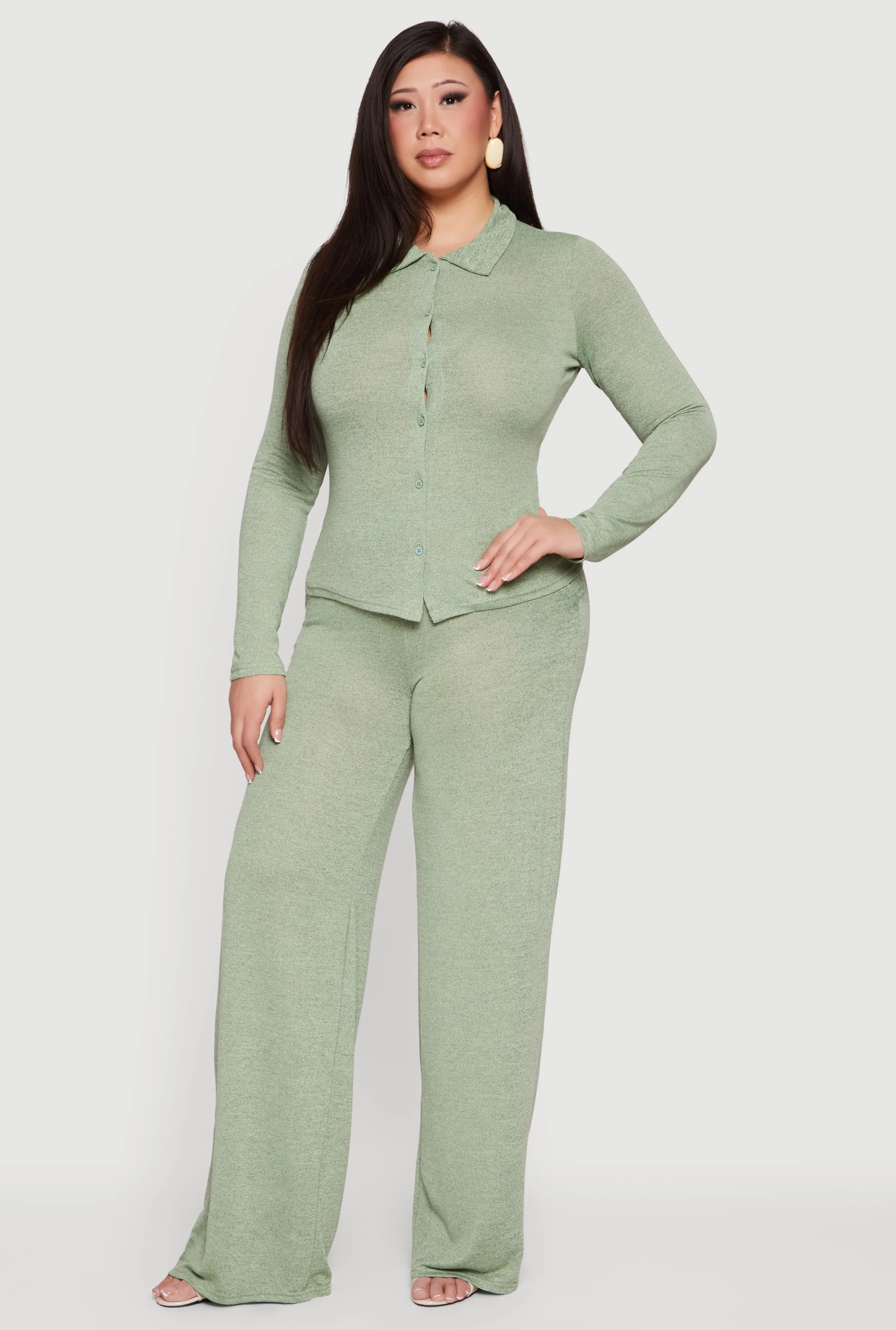 Plus Size Collared Button Front Long Sleeve Blouse sold by Rainbow product image thumbnail 2