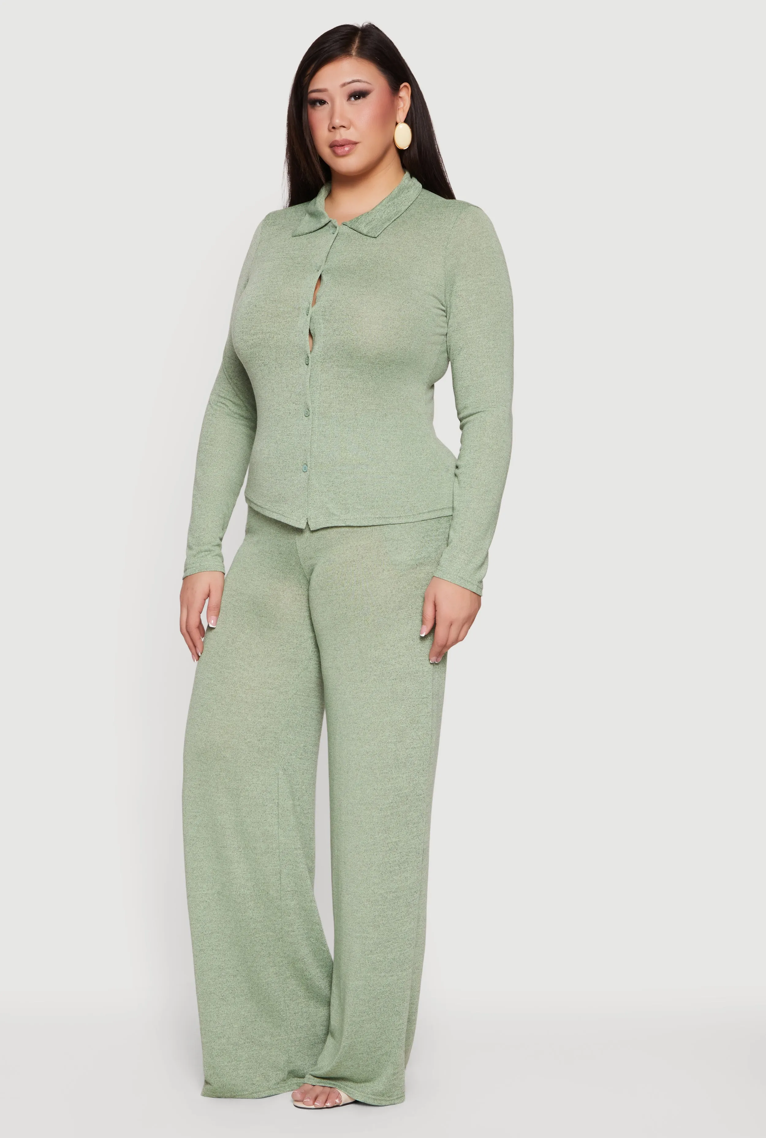 Plus Size Collared Button Front Long Sleeve Blouse sold by Rainbow product image thumbnail 3