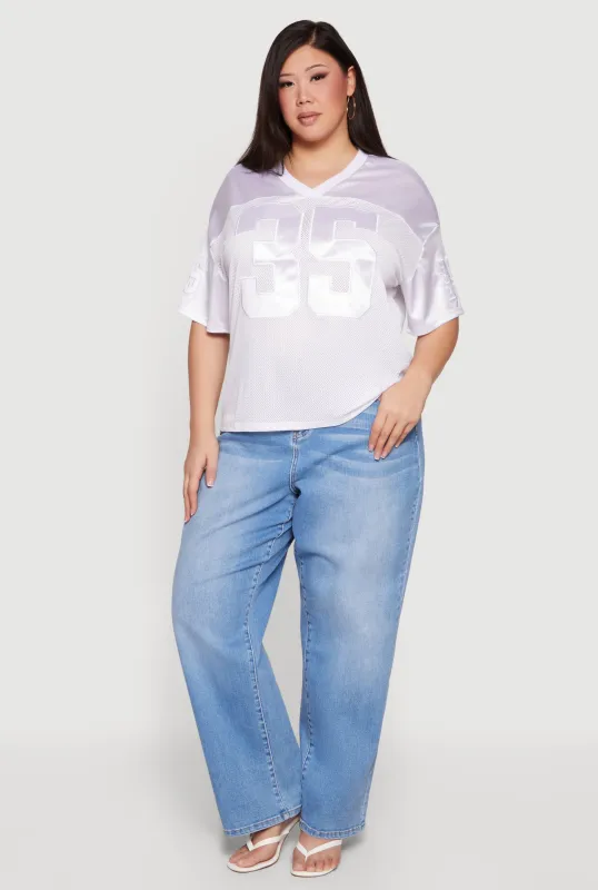 Plus Size Satin Detail Graphic Mesh Jersey sold by Rainbow