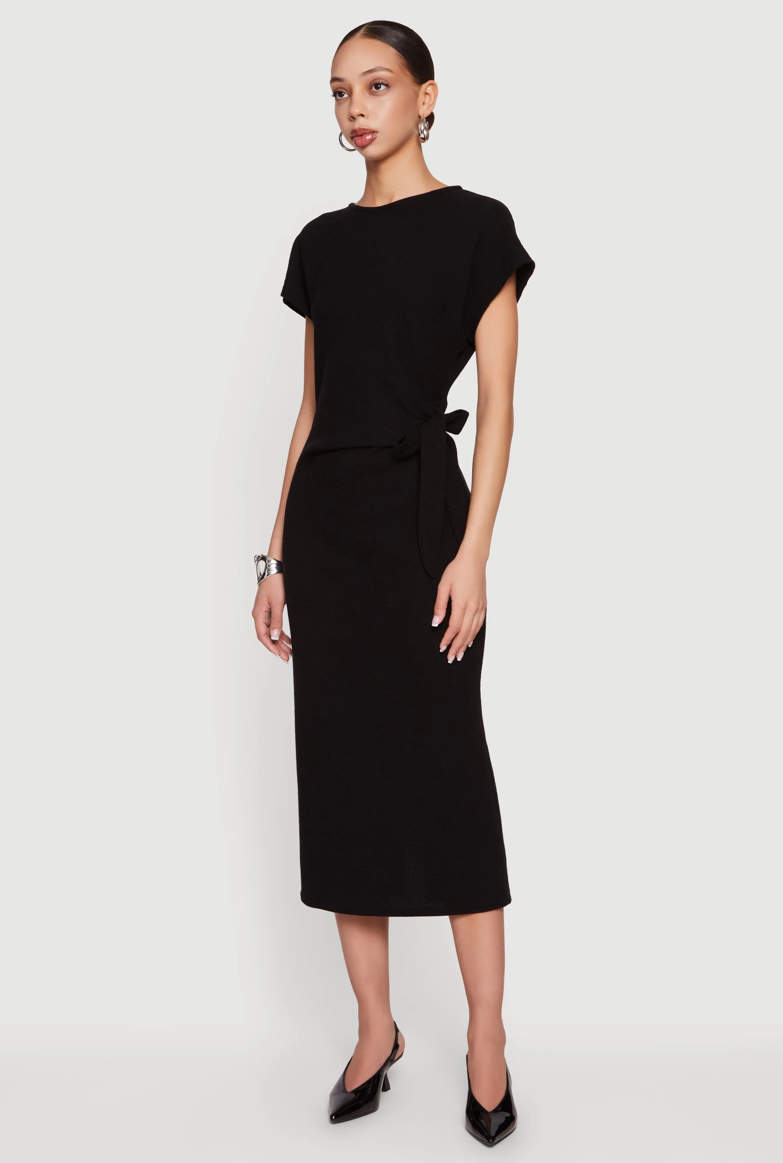 Textured Knit Asymmetrical Bow Side Midi Dress sold by Rainbow product image thumbnail 2