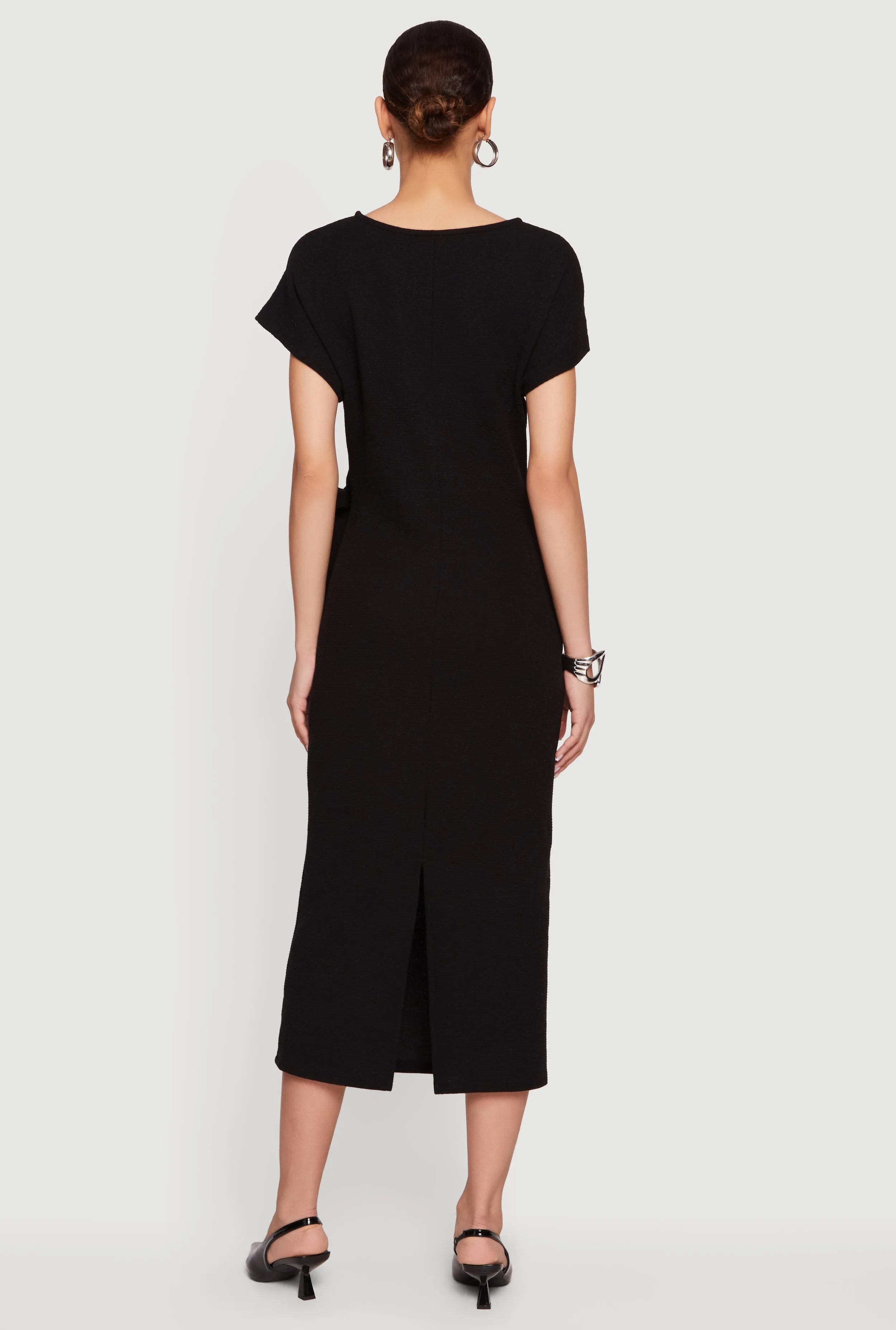 Textured Knit Asymmetrical Bow Side Midi Dress sold by Rainbow product image thumbnail 3