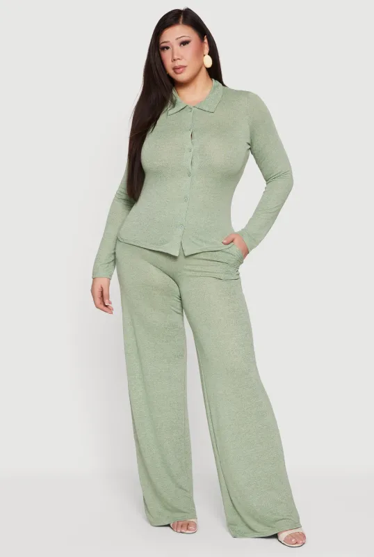 Plus Size High Waisted Wide Leg Pants sold by Rainbow