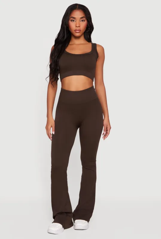 Ribbed High Waisted Flare Leg Active Pants sold by Rainbow