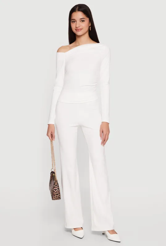 Brushed Rib Knit High Waisted Flare Pants sold by Rainbow