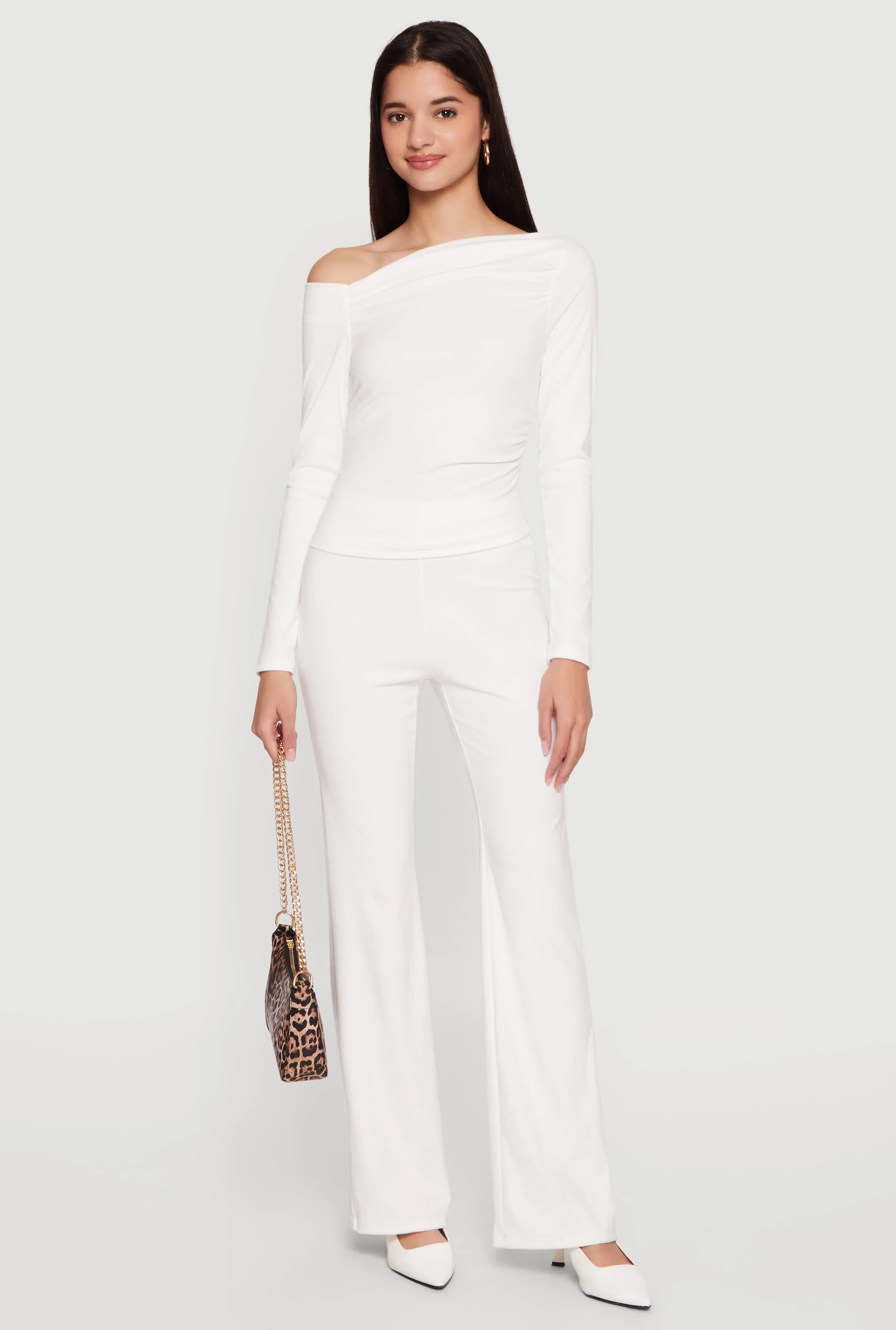 Brushed Rib Knit High Waisted Flare Pants sold by Rainbow