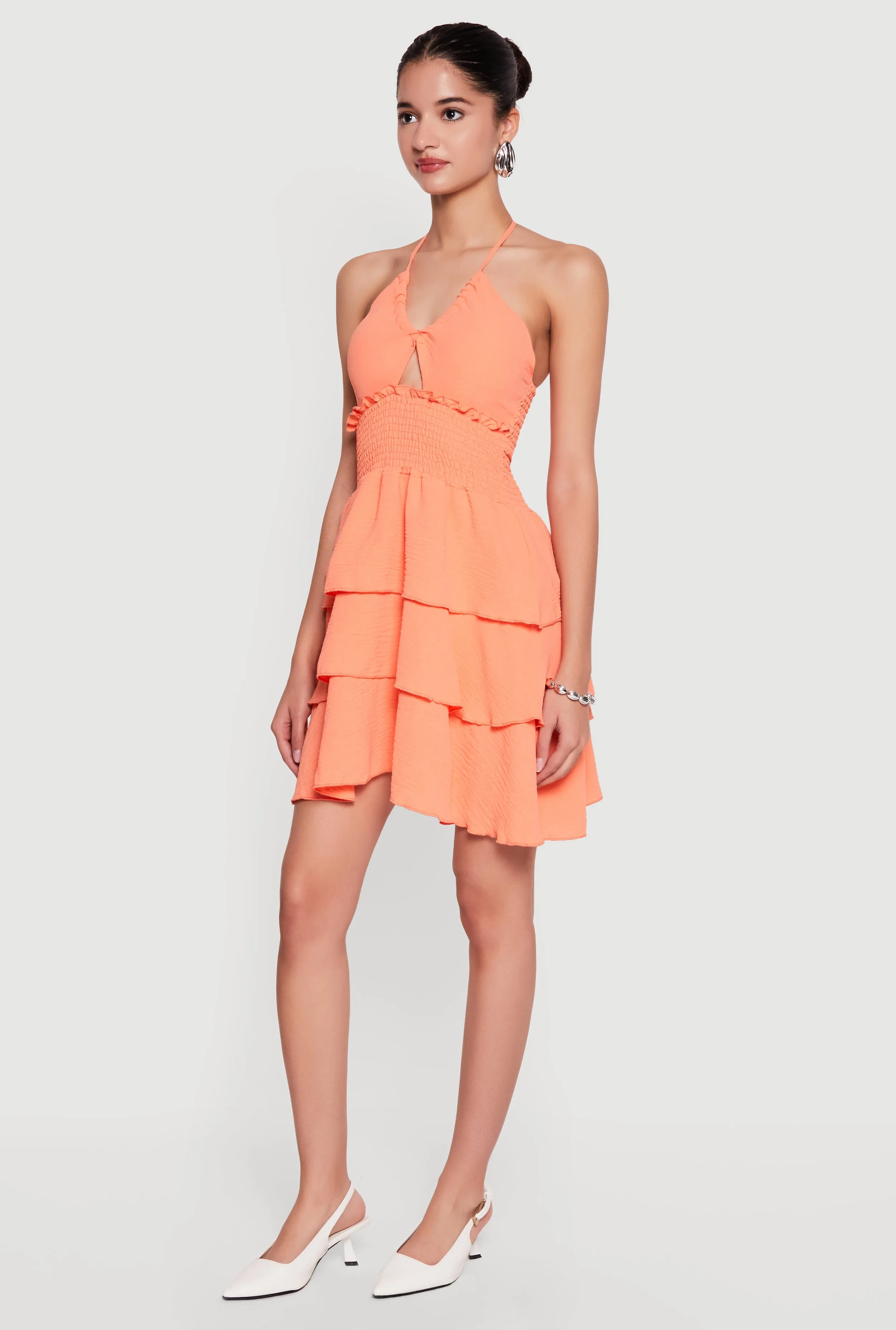 Smocked Tiered Ruffle Halter Neck Mini Dress sold by Rainbow product image thumbnail 2