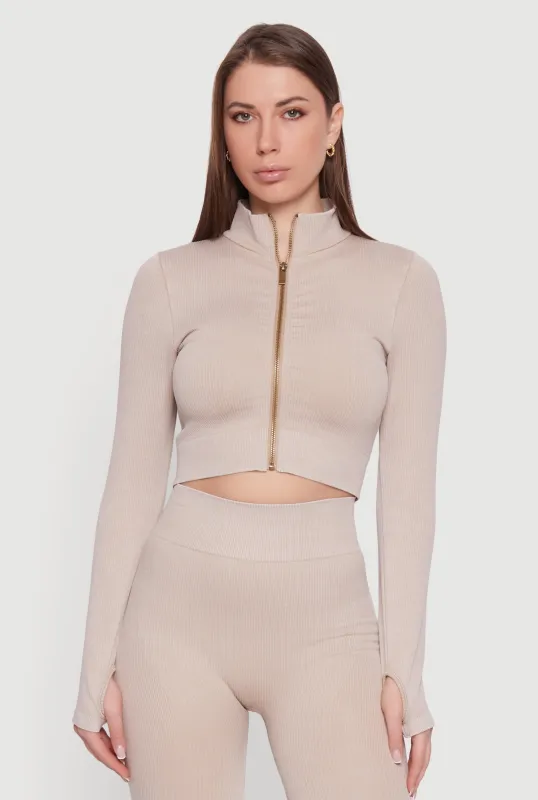 Seamless Acid Wash Zip Front Cropped Active Jacket sold by Rainbow