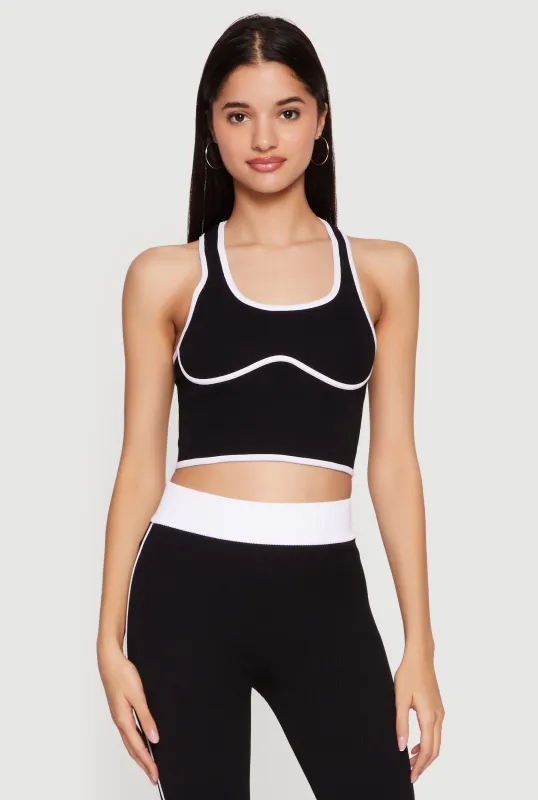 Contrast Trim Seamless Ribbed Cropped Racerback Tank Top made by Rainbow
