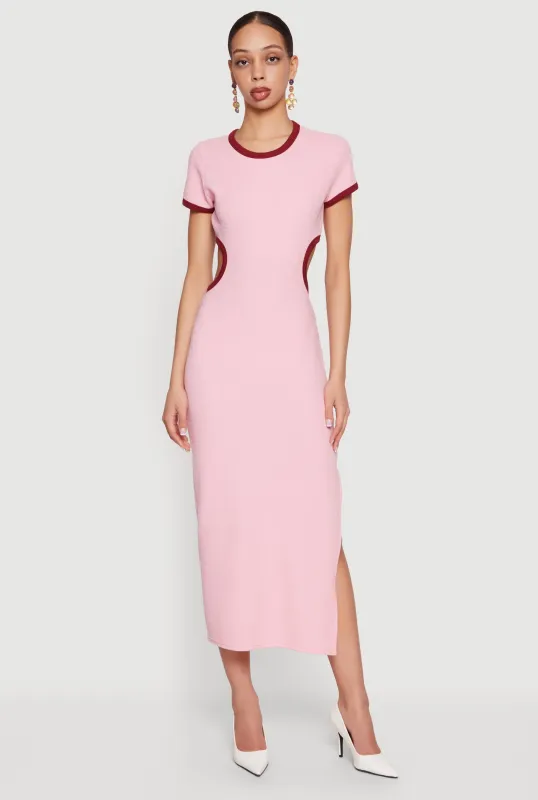 Contrast Trim Cutout Back Short Sleeve Midi Dress sold by Rainbow