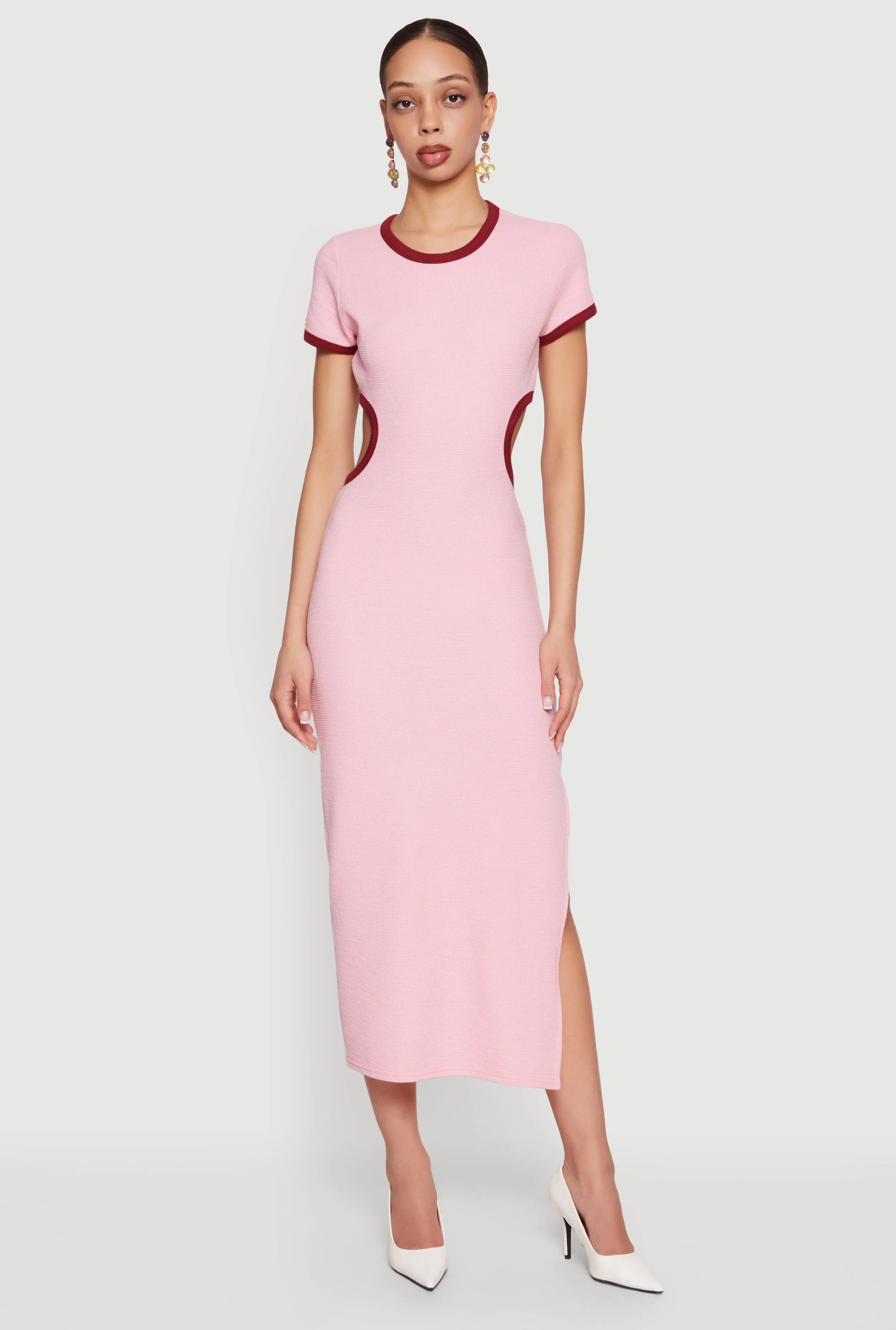 Contrast Trim Cutout Back Short Sleeve Midi Dress sold by Rainbow