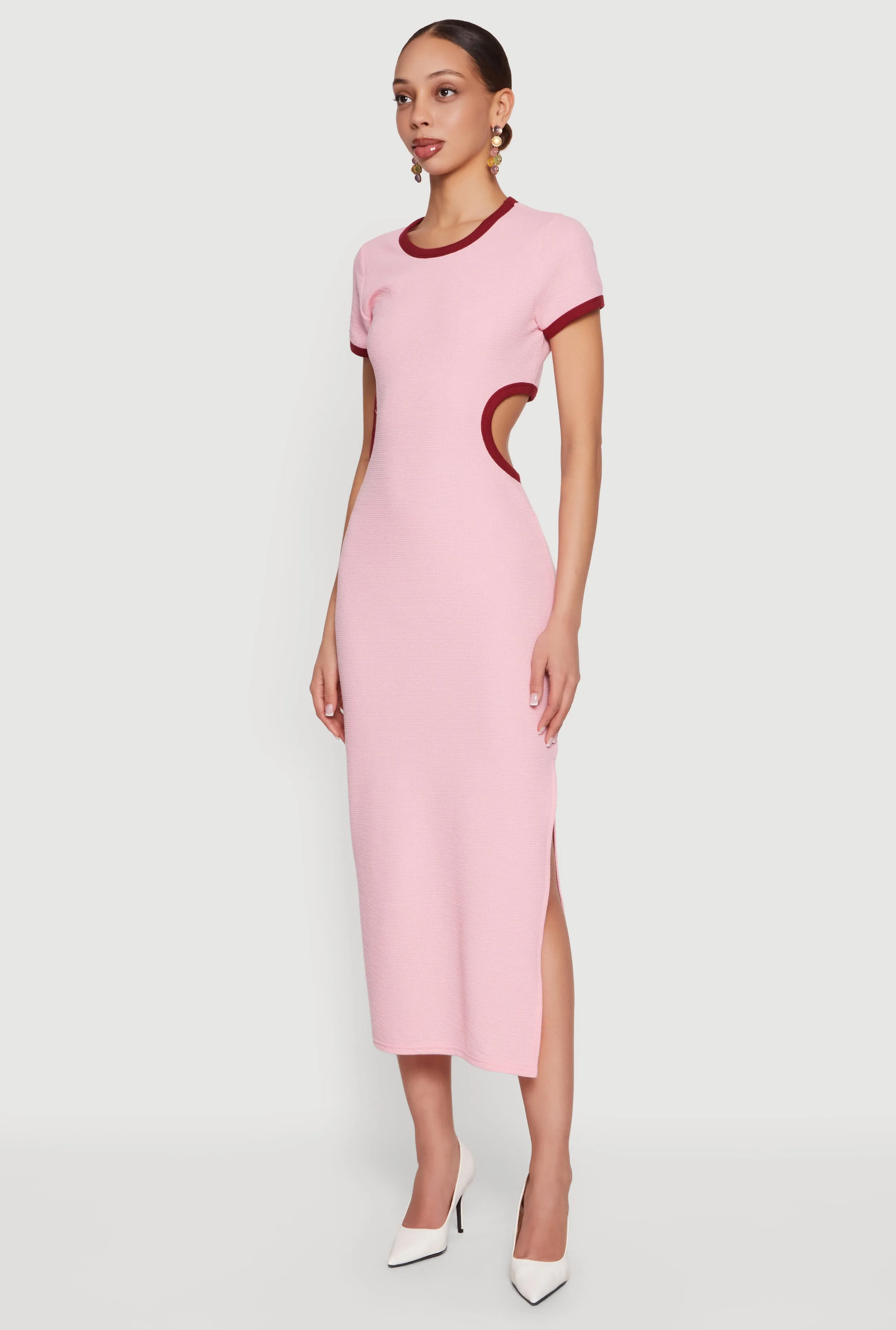 Contrast Trim Cutout Back Short Sleeve Midi Dress sold by Rainbow product image thumbnail 2