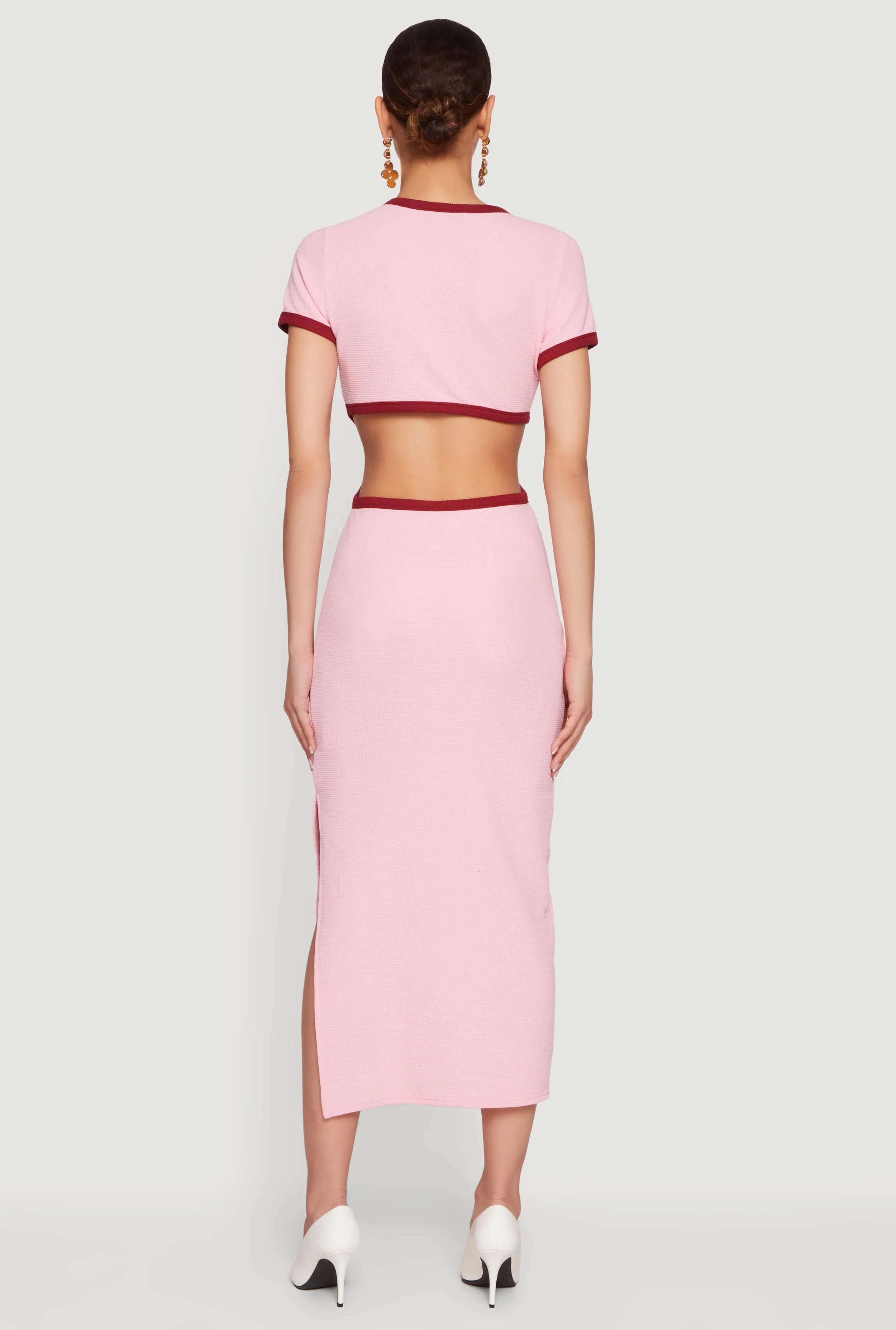 Contrast Trim Cutout Back Short Sleeve Midi Dress sold by Rainbow product image thumbnail 3