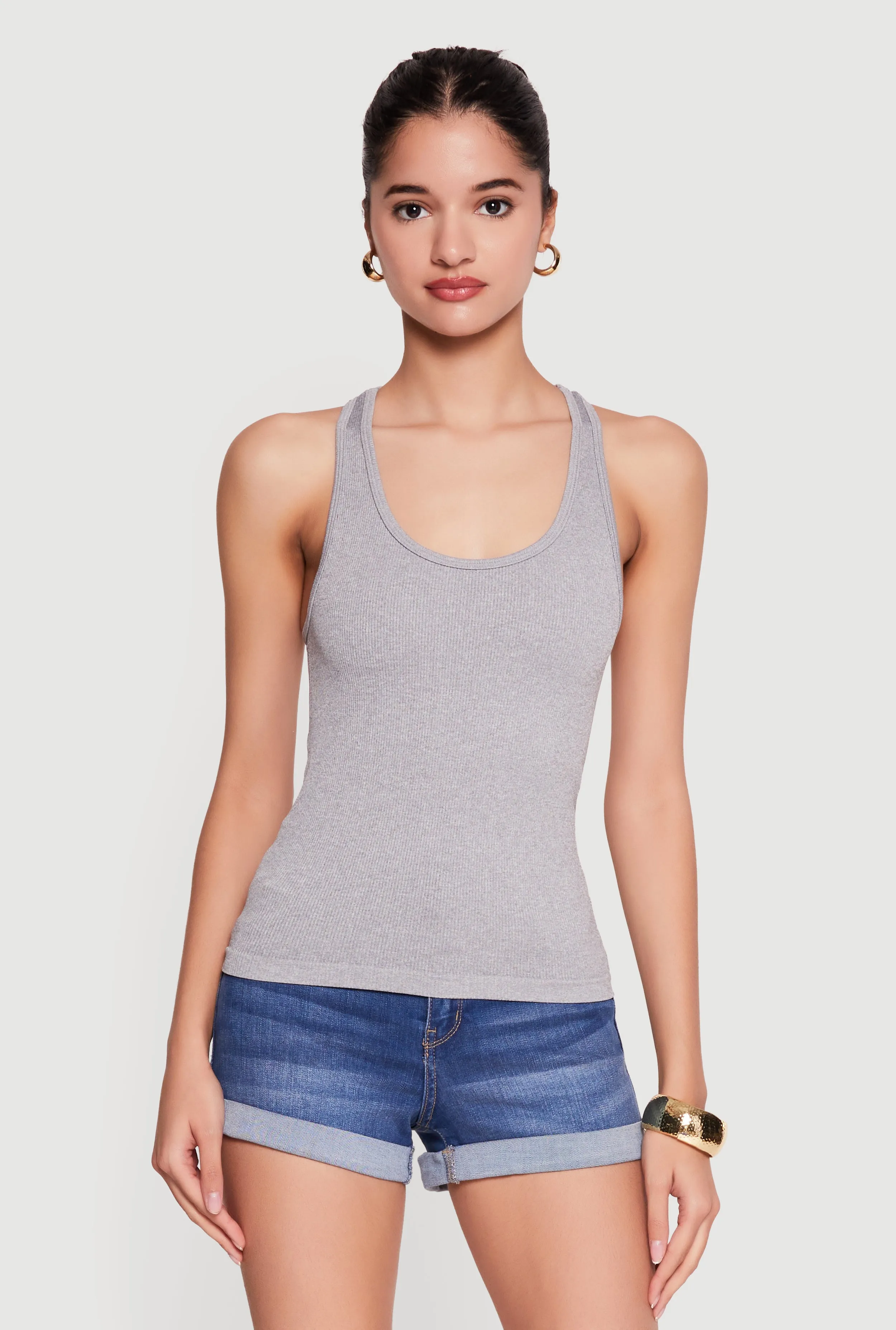 Seamless Rib Knit Scoop Neck Racerback Tank Top sold by Rainbow product image thumbnail 2