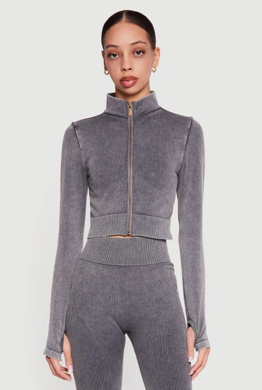 Seamless Acid Wash Zip Front Cropped Active Jacket sold by Rainbow