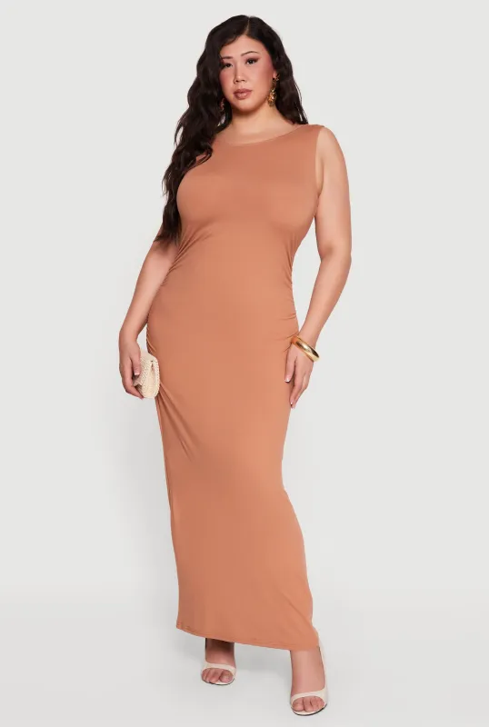 Plus Size Sleeveless Ruched Maxi Dress made by Rainbow