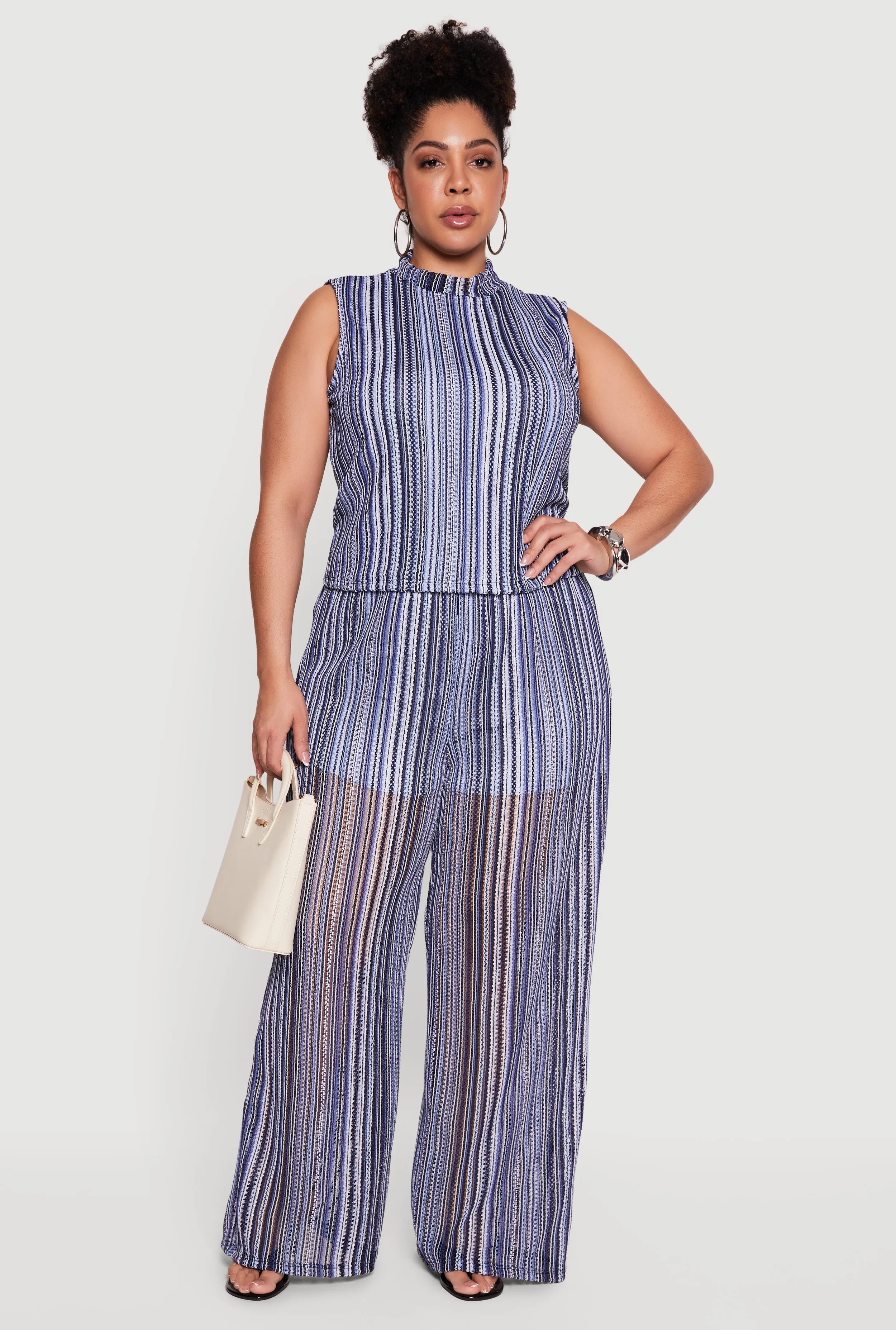 Plus Size High Waisted Wide Leg Striped Casual Pants sold by Rainbow product image thumbnail 3