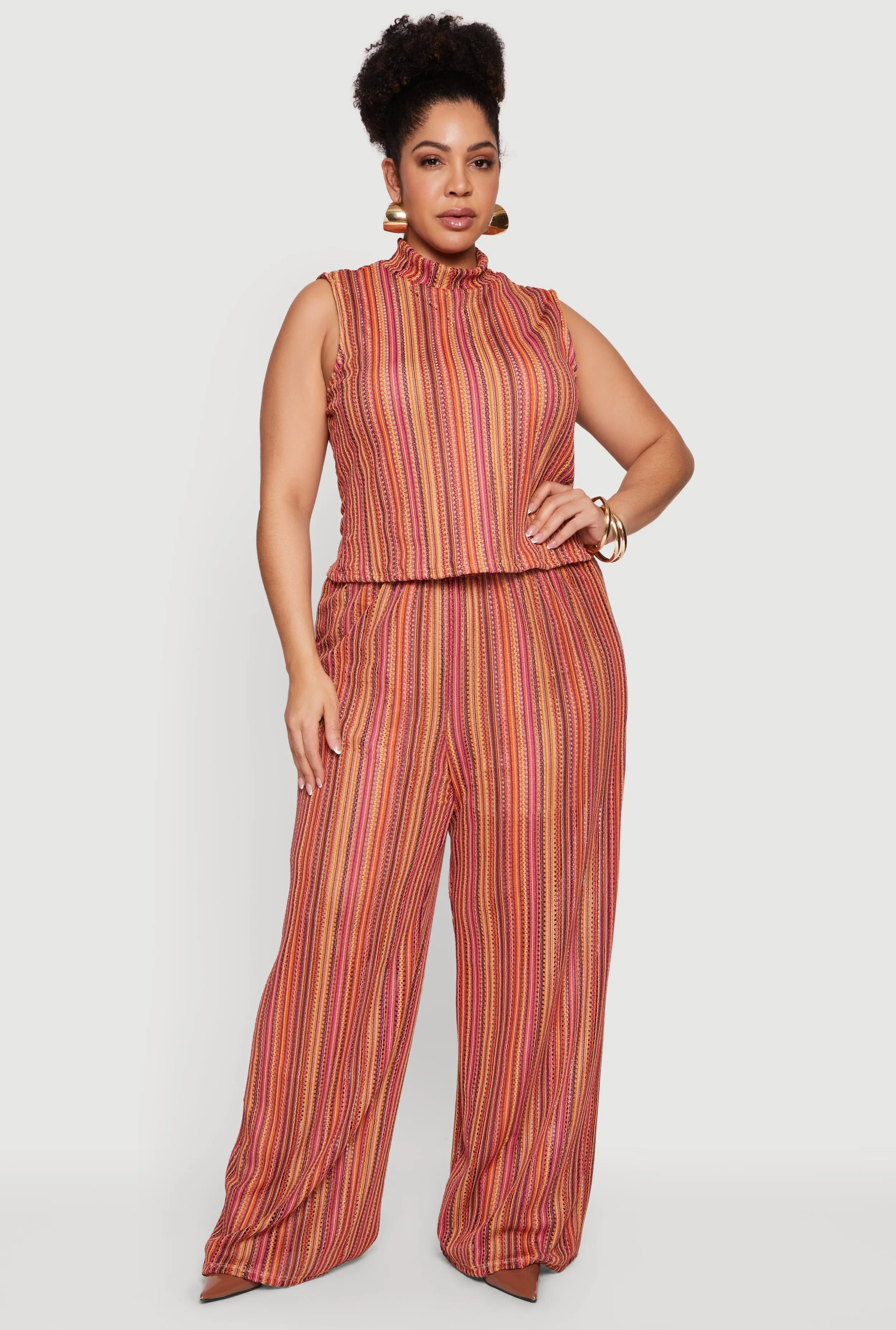 Plus Size High Waisted Wide Leg Striped Casual Pants sold by Rainbow product image thumbnail 2