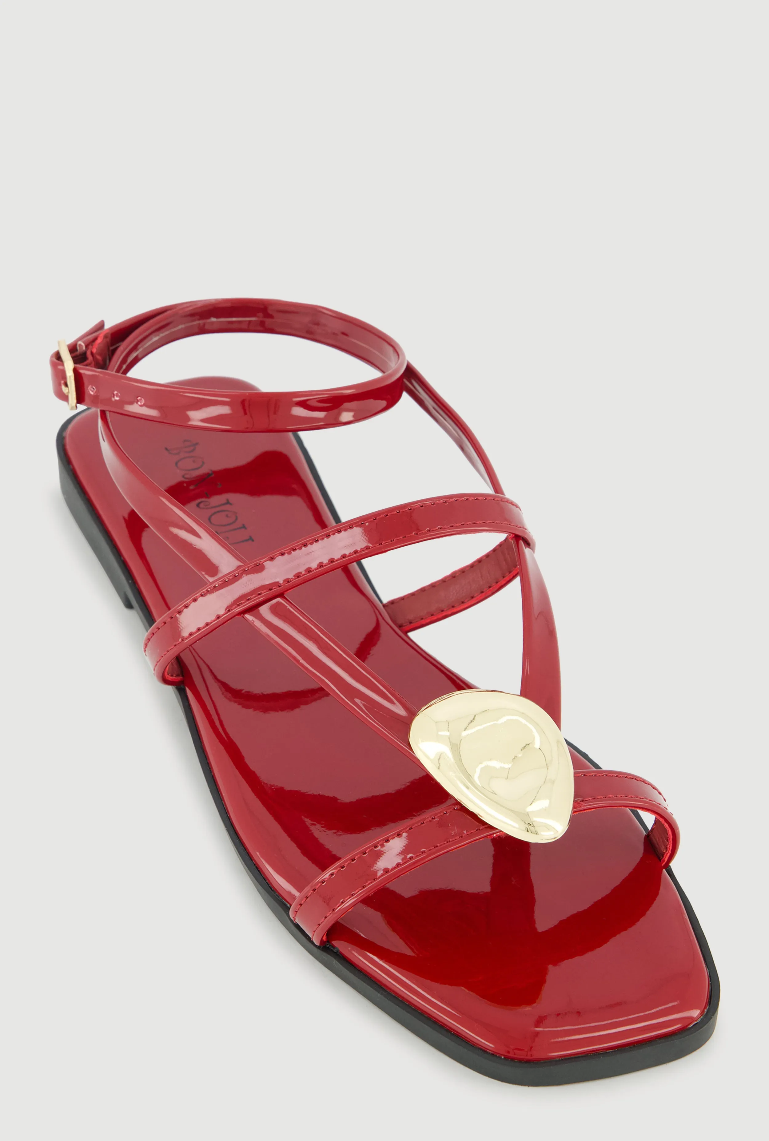 Faux Leather Metallic Detail Open Toe Sandals sold by Rainbow