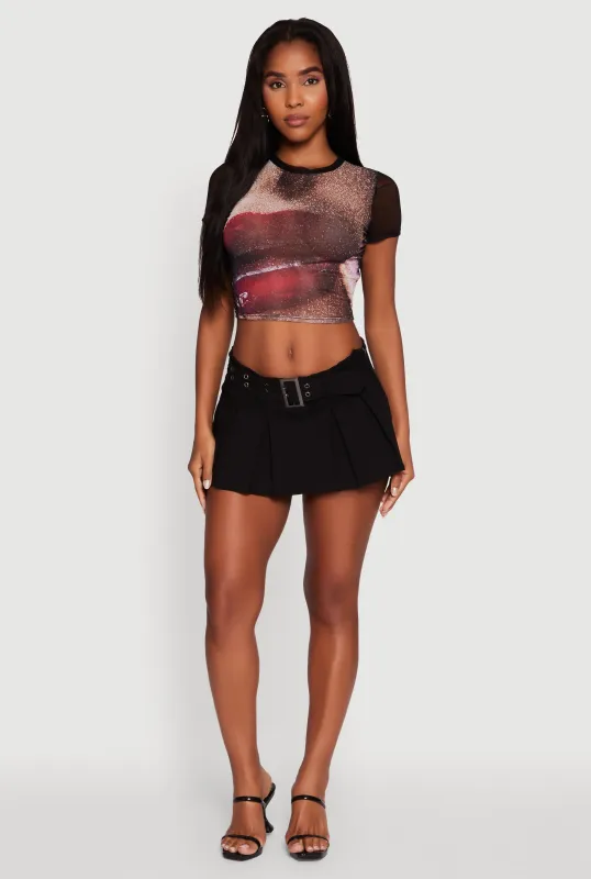 Lip Graphic Mesh Crop Top made by Rainbow