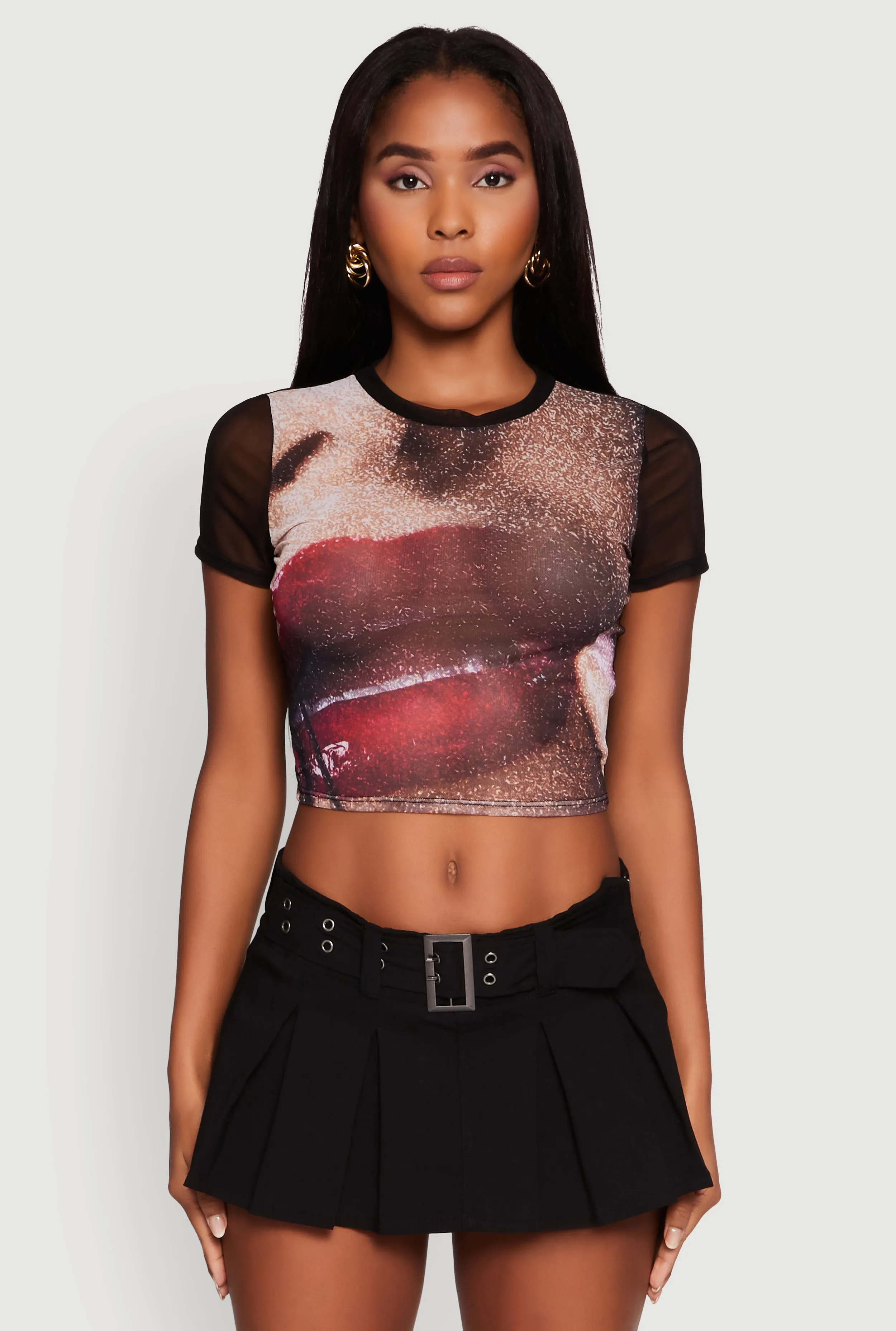 Lip Graphic Mesh Crop Top sold by Rainbow product image thumbnail 2