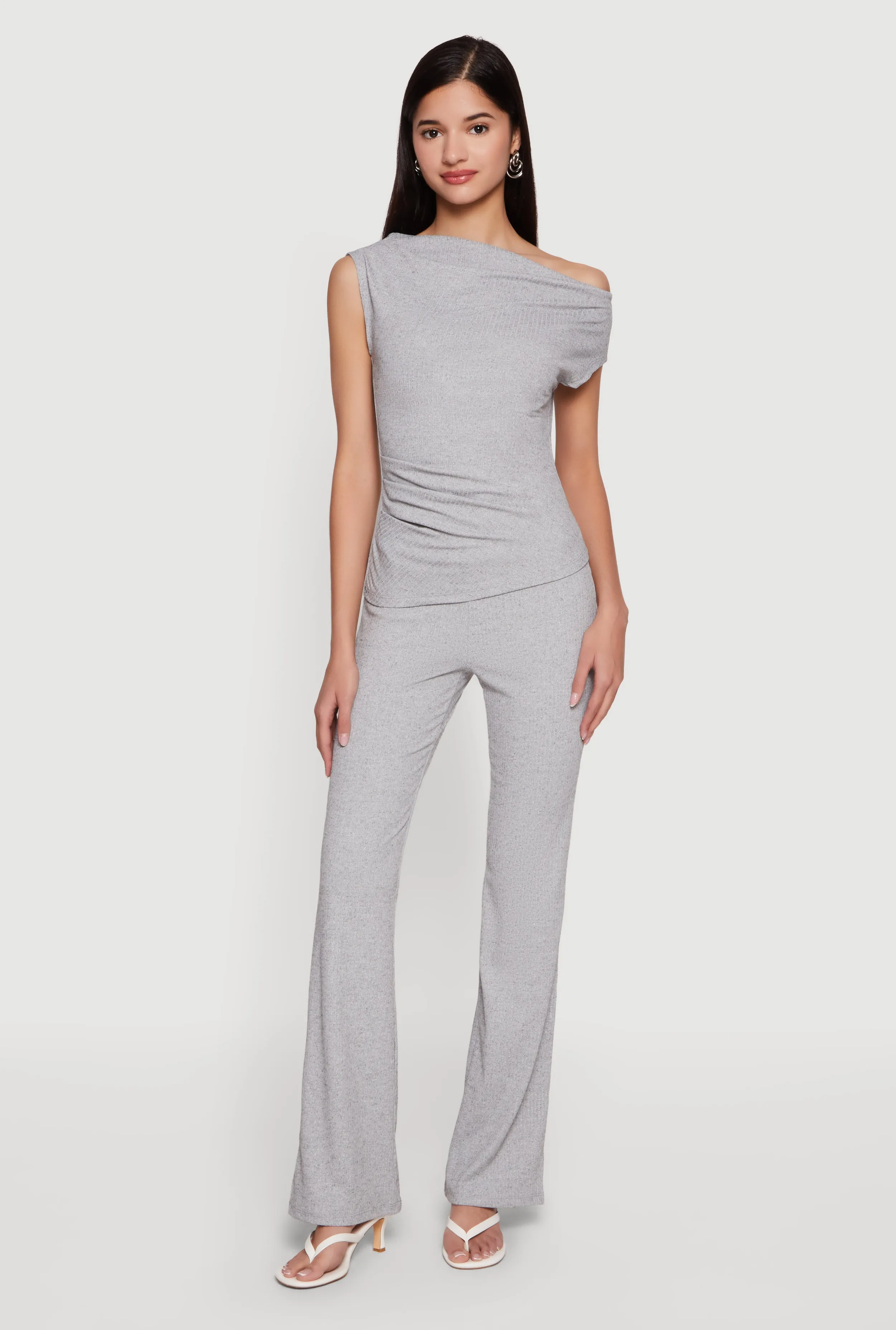 Ribbed Knit Straight Leg Pull On Pants sold by Rainbow