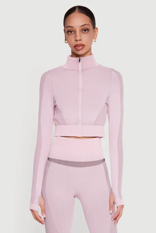 Striped Detail Seamless Cropped Active Jacket sold by Rainbow