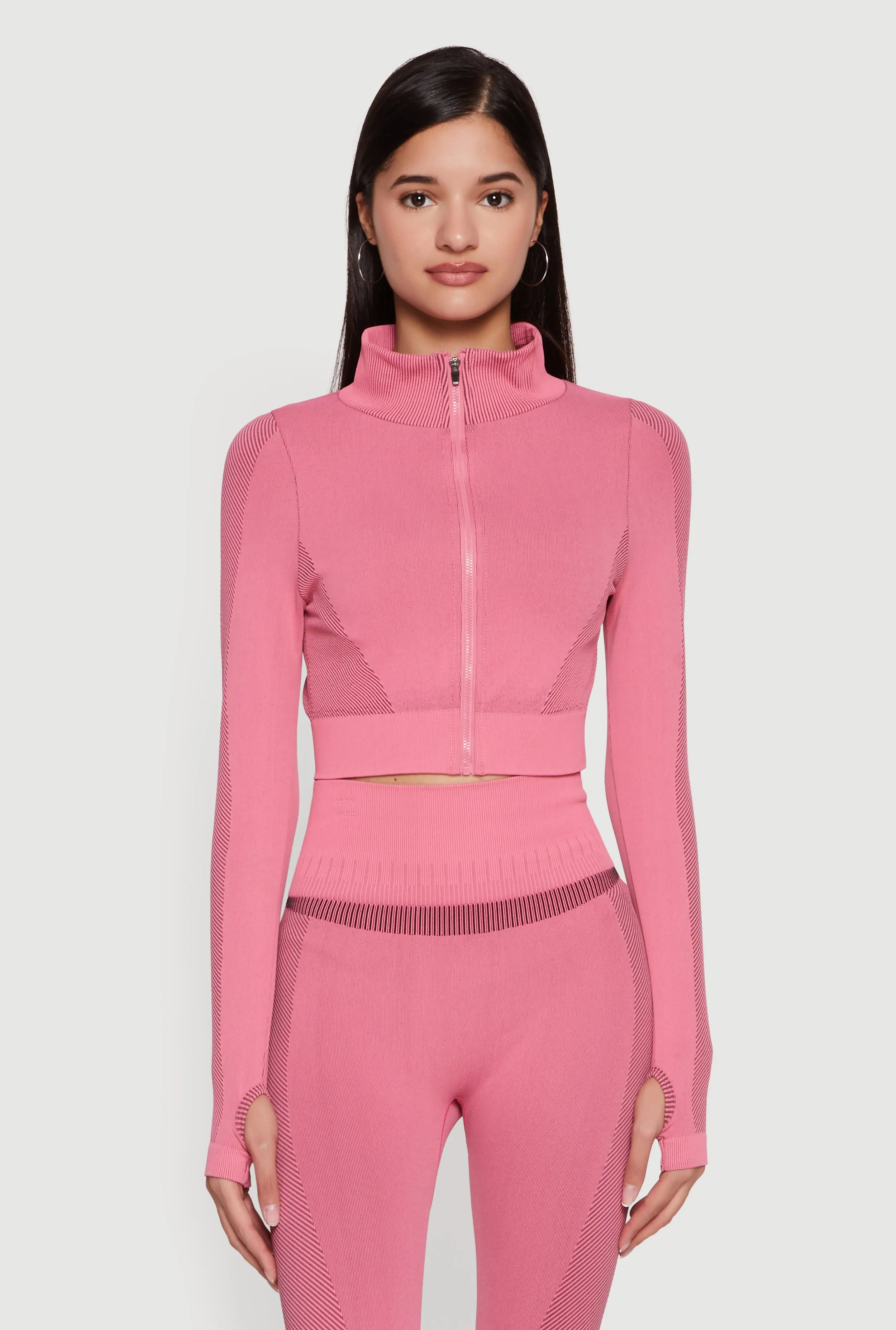Striped Detail Seamless Cropped Active Jacket sold by Rainbow