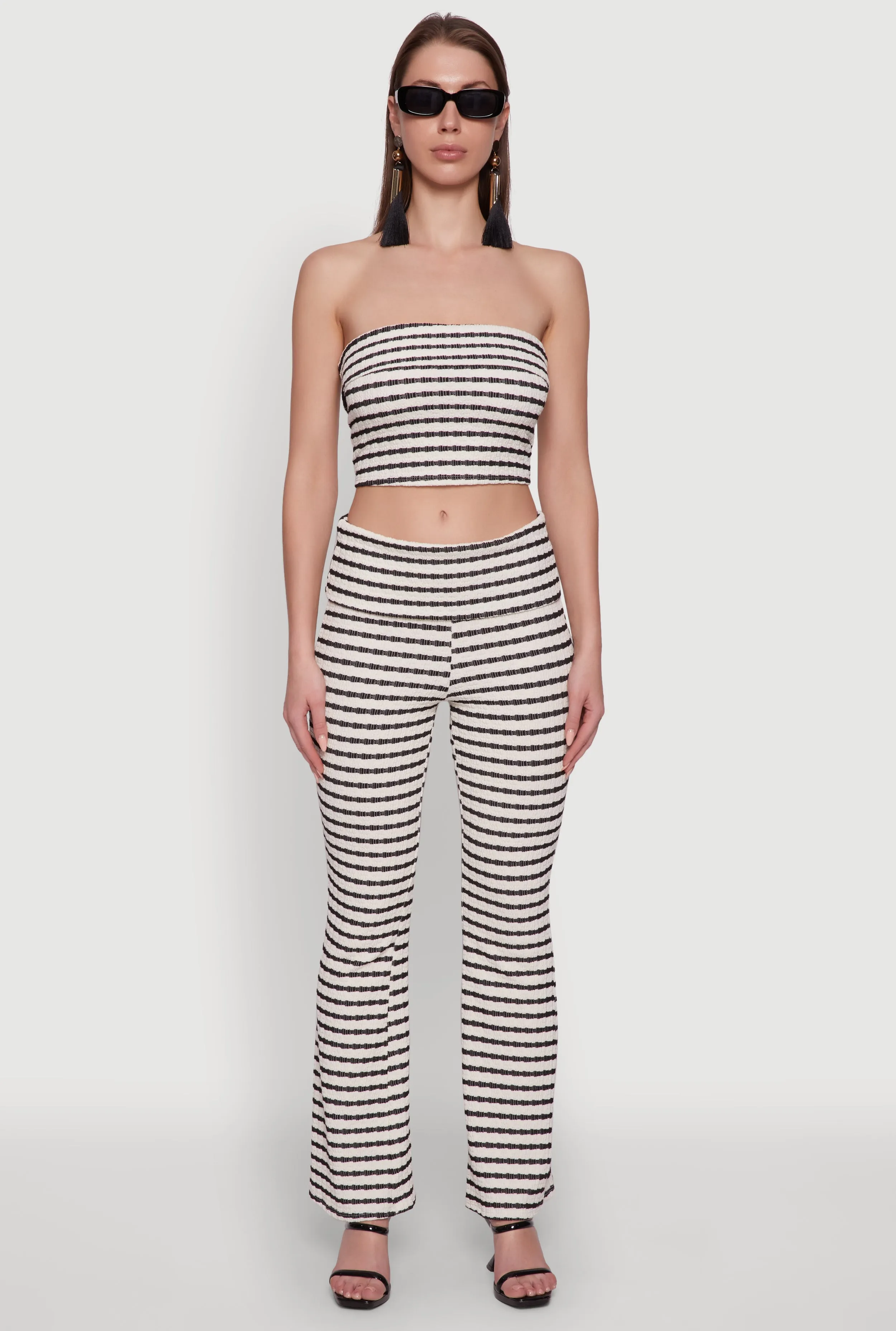 Trendy Fold Over Striped Bootcut Pants sold by Rainbow