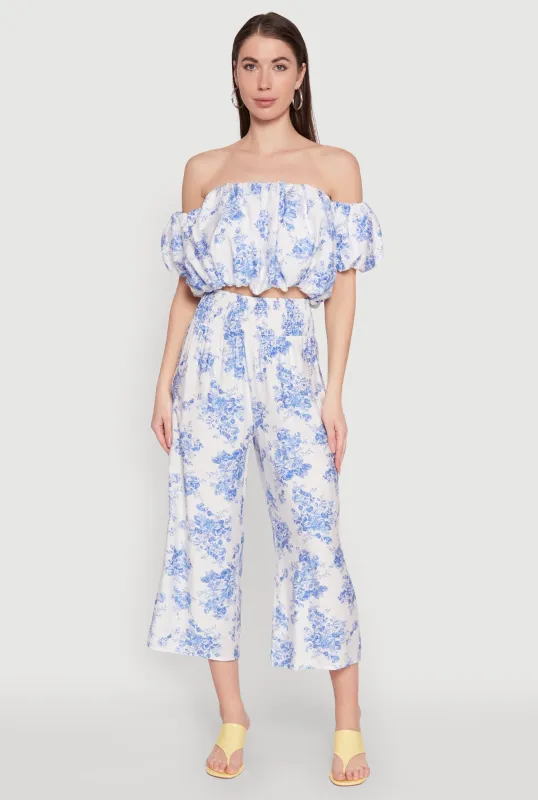 Floral Print Smocked Waist Cropped Pants sold by Rainbow