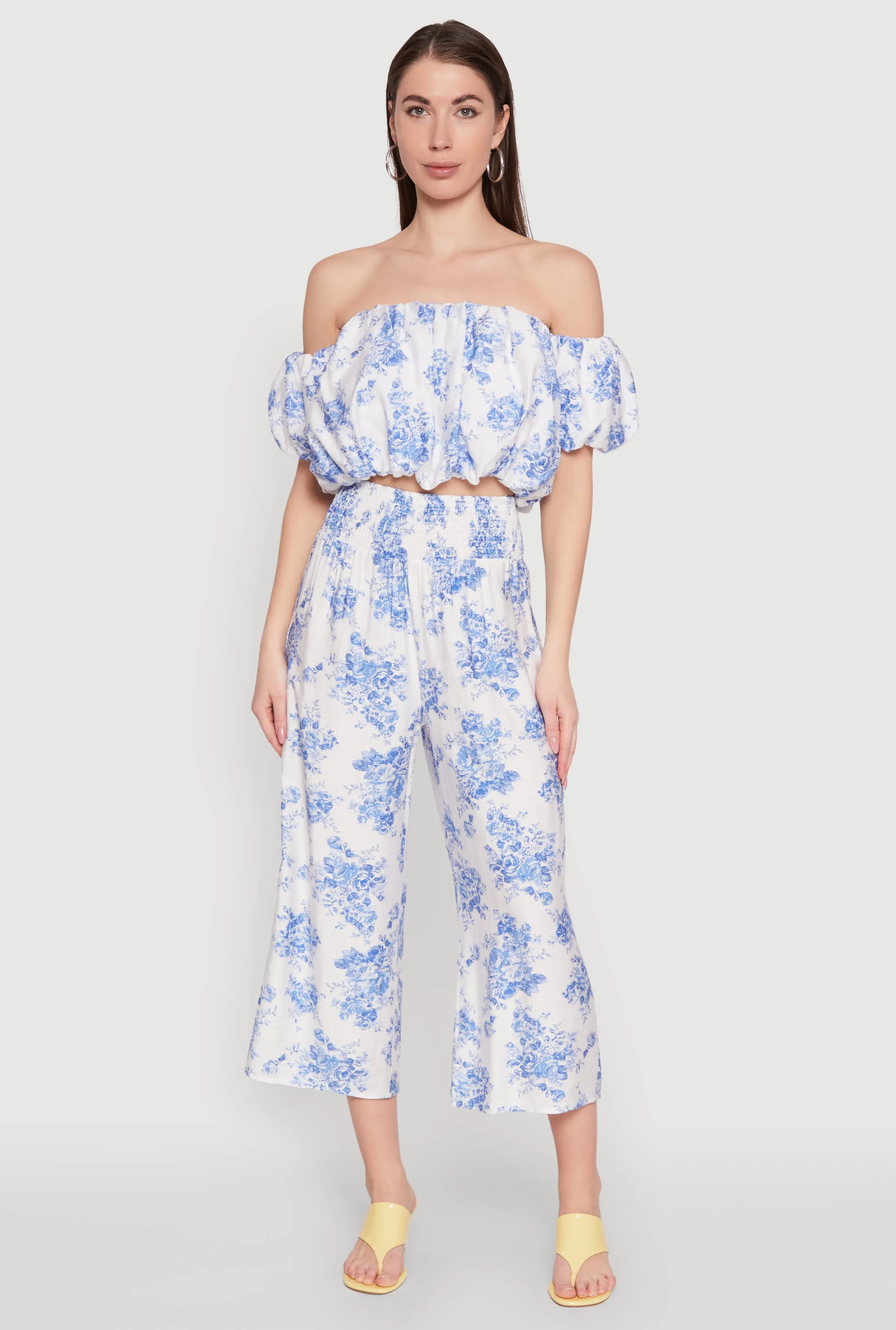 Floral Print Smocked Waist Cropped Pants sold by Rainbow