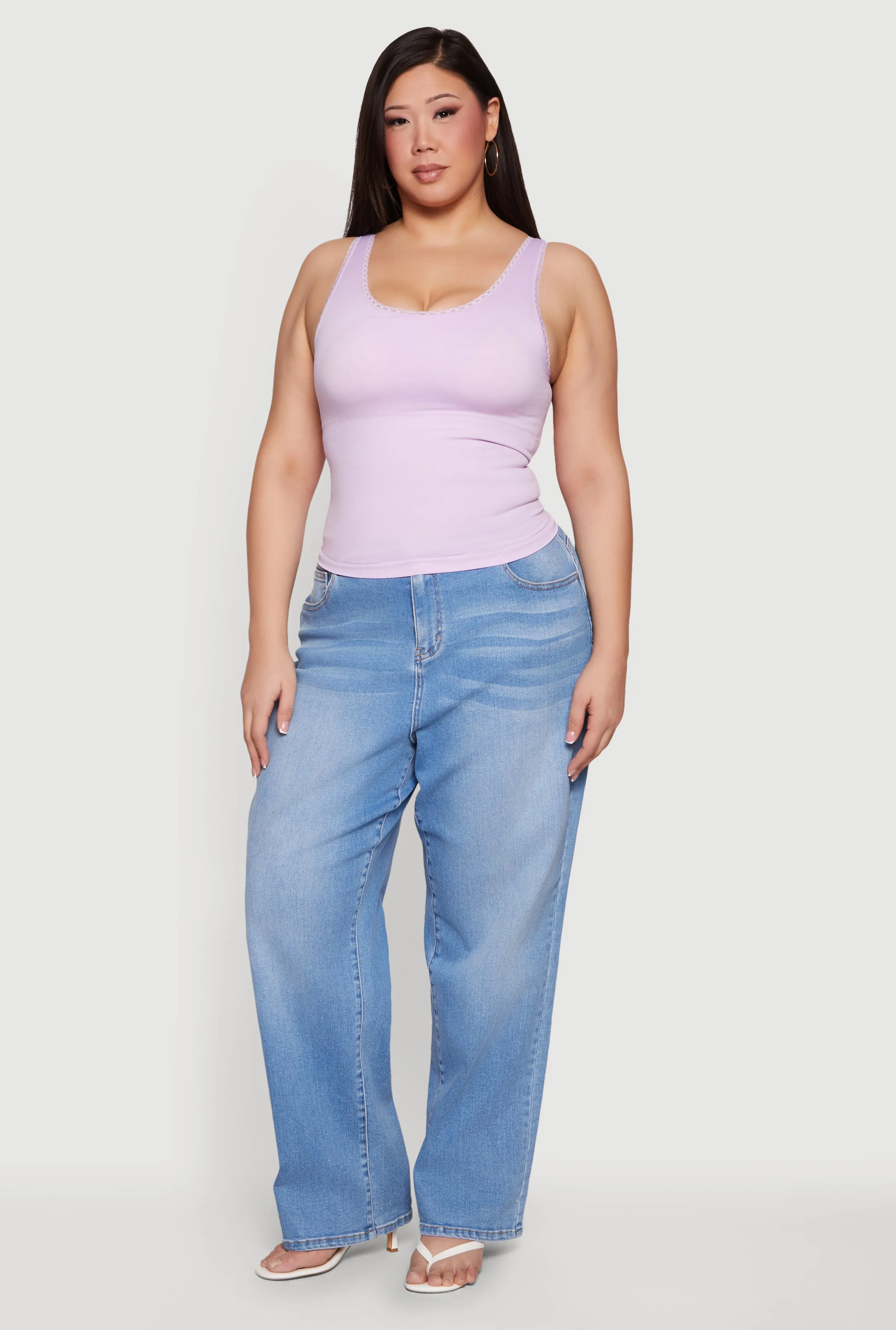 Plus Size Lace Trim Scoop Neck Tank Top sold by Rainbow