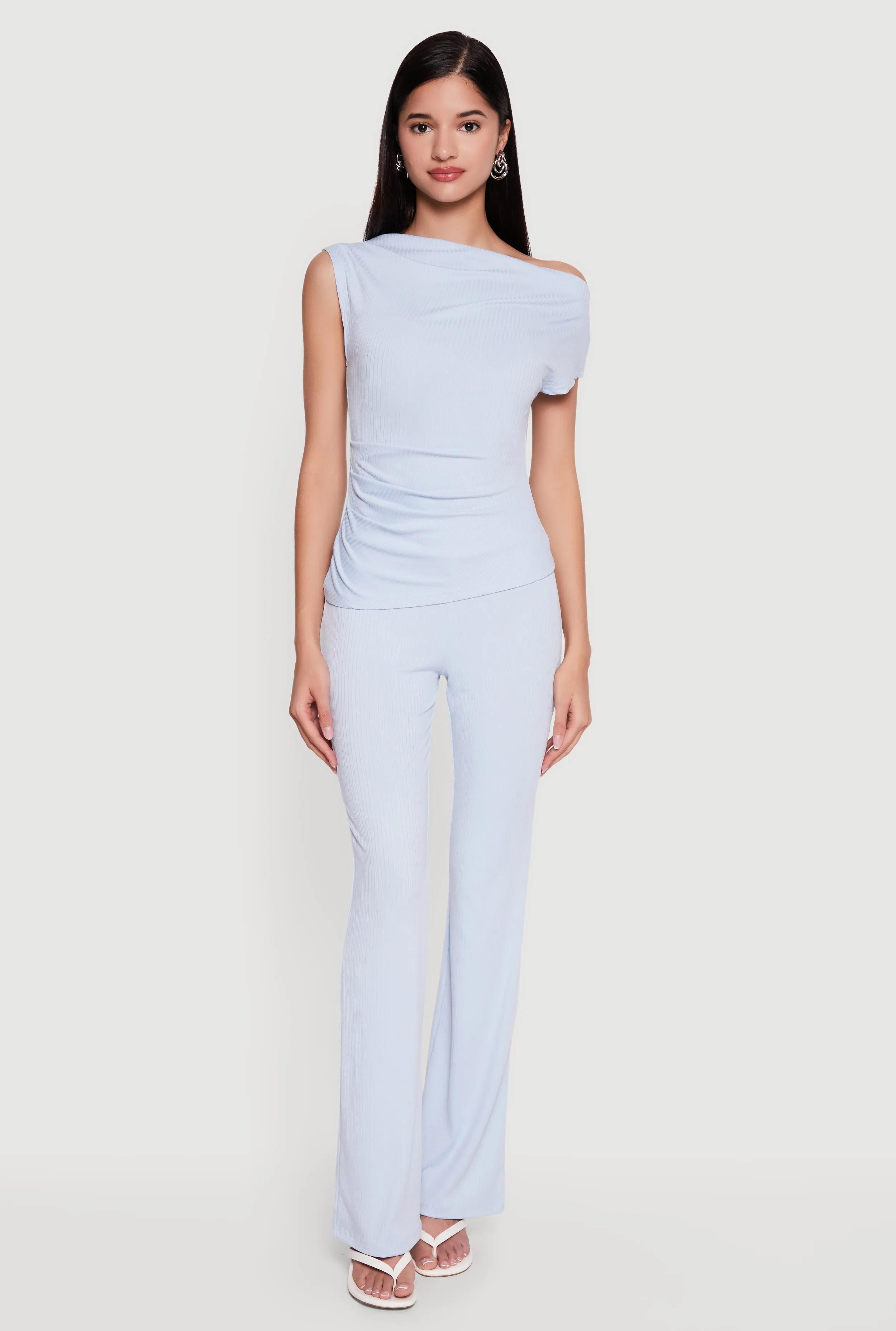 Ribbed Knit Straight Leg Pull On Pants sold by Rainbow