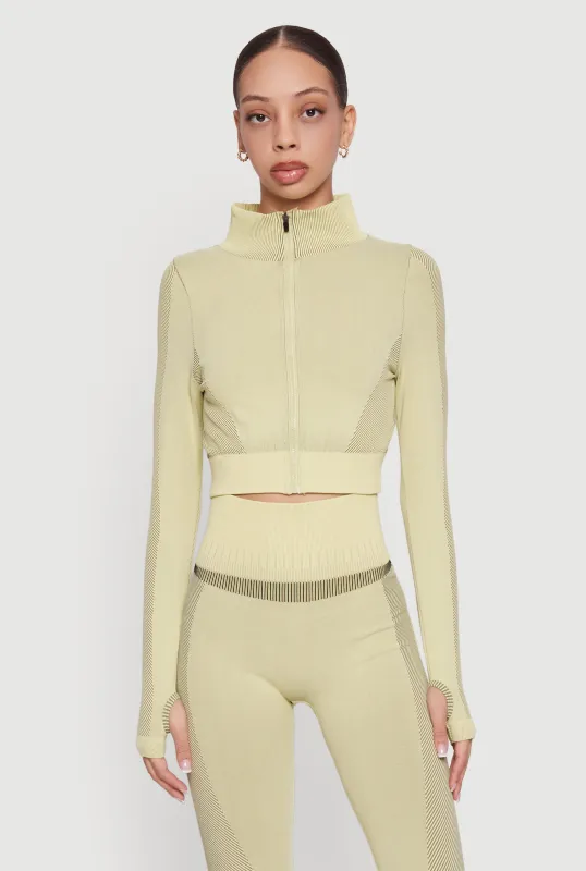 Striped Detail Seamless Cropped Active Jacket sold by Rainbow