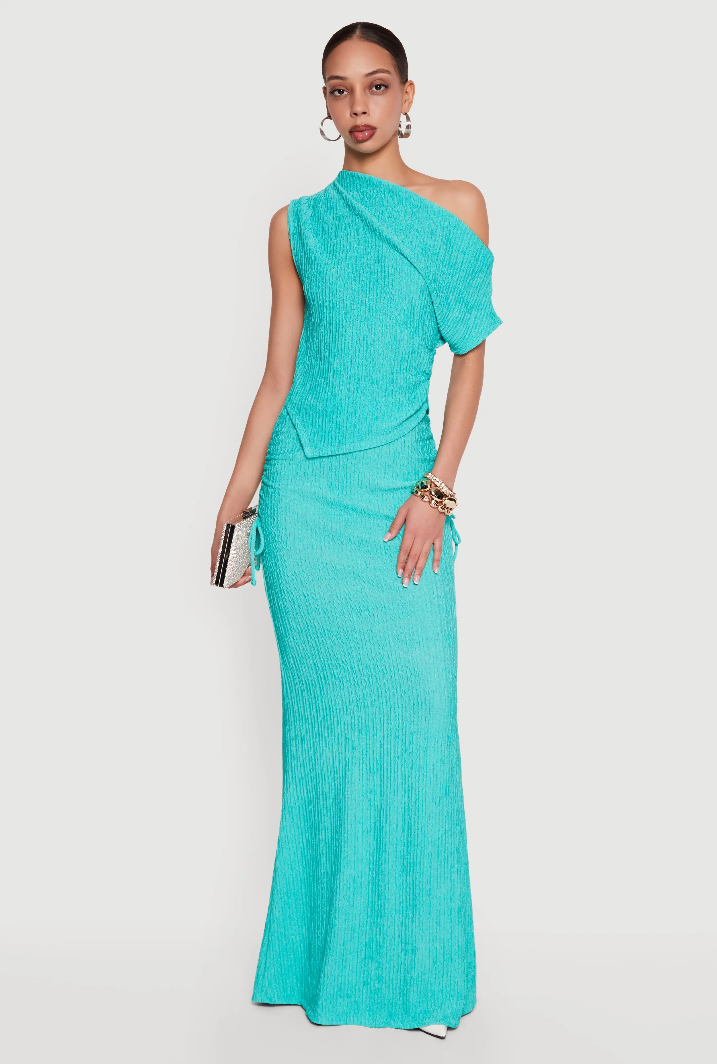 High Waisted Side Ruched Mermaid Maxi Skirt sold by Rainbow