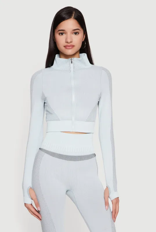 Striped Detail Seamless Cropped Active Jacket sold by Rainbow