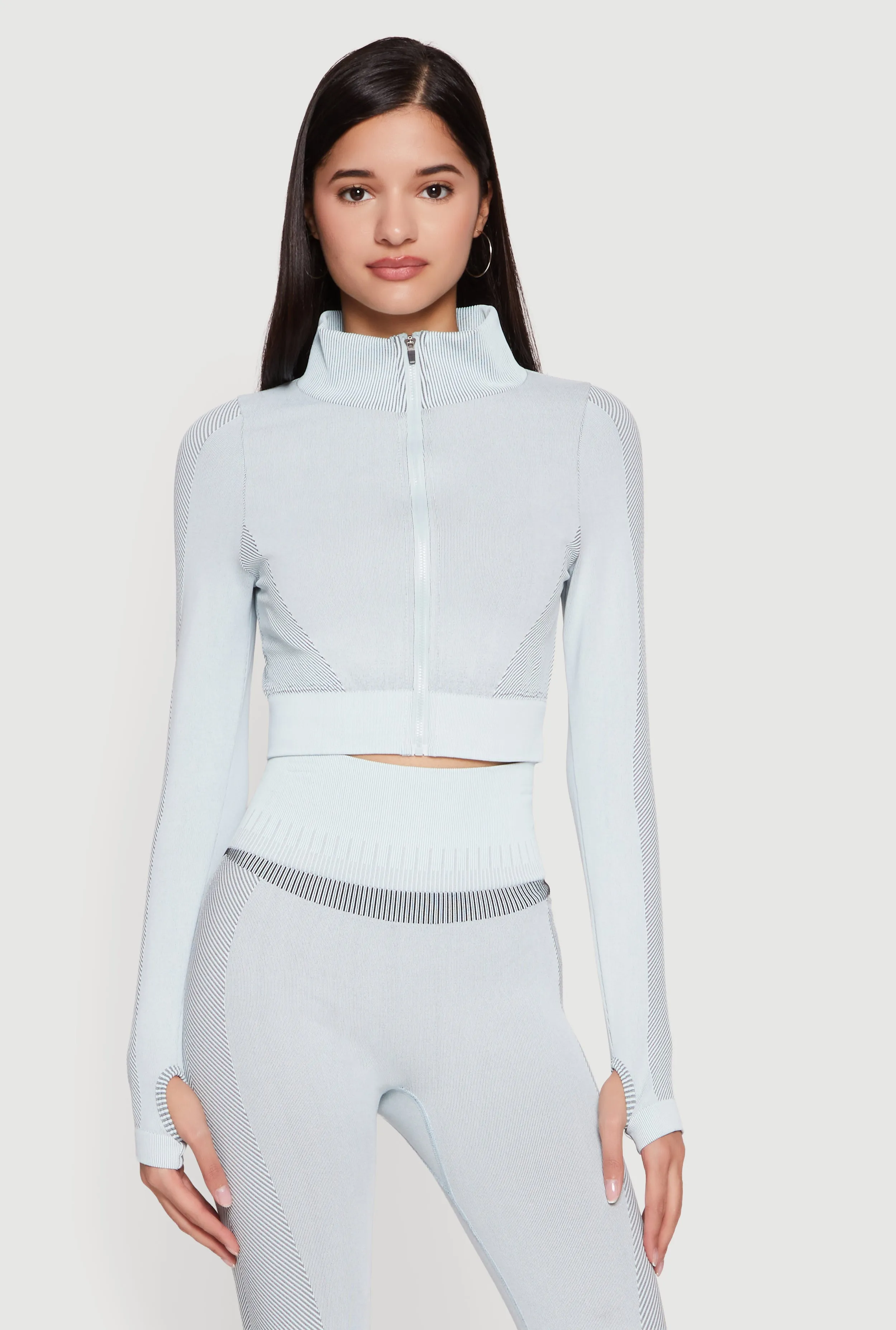 Striped Detail Seamless Cropped Active Jacket sold by Rainbow