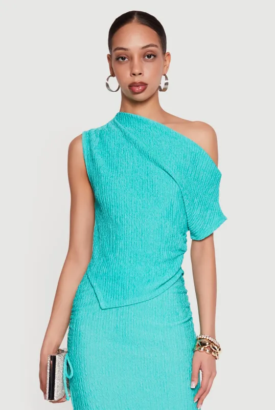 One Shoulder Side Ruched Asymmetrical Top made by Rainbow