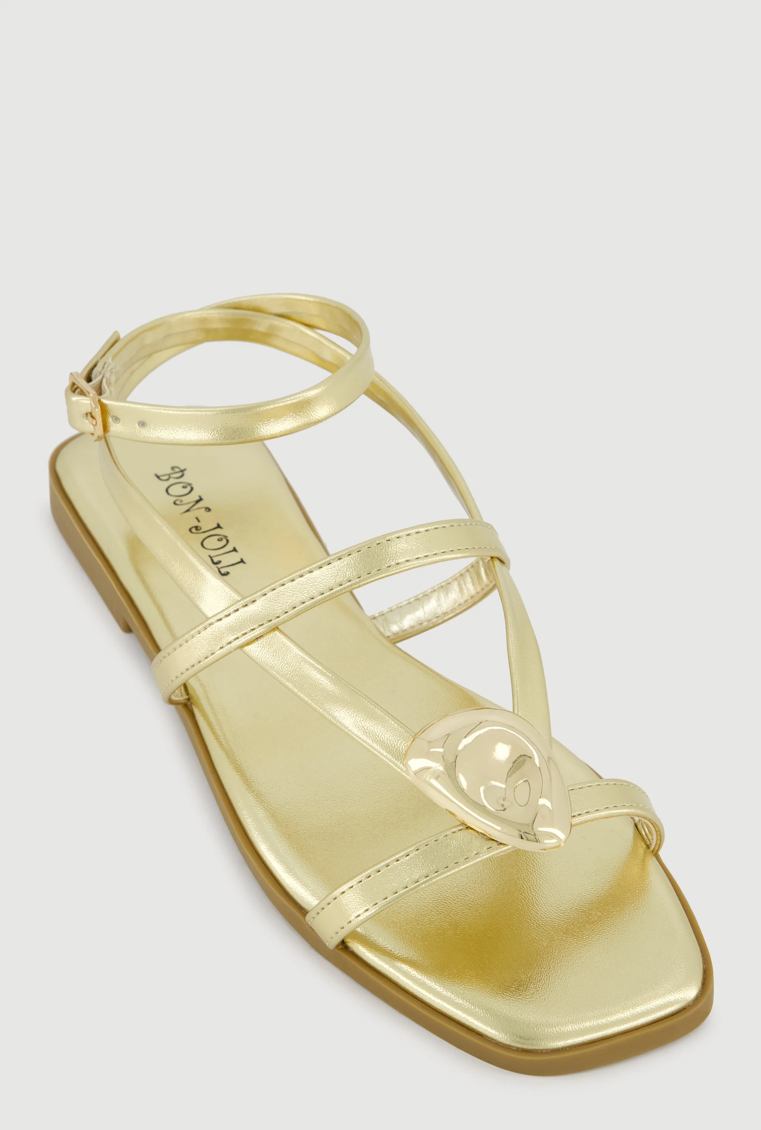 Faux Leather Metallic Detail Open Toe Sandals sold by Rainbow