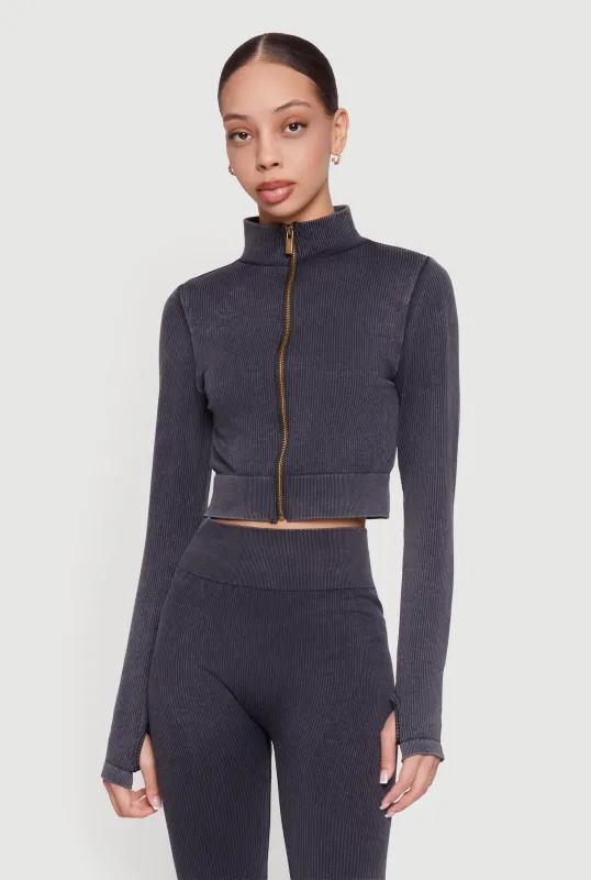 Seamless Acid Wash Zip Front Cropped Active Jacket sold by Rainbow