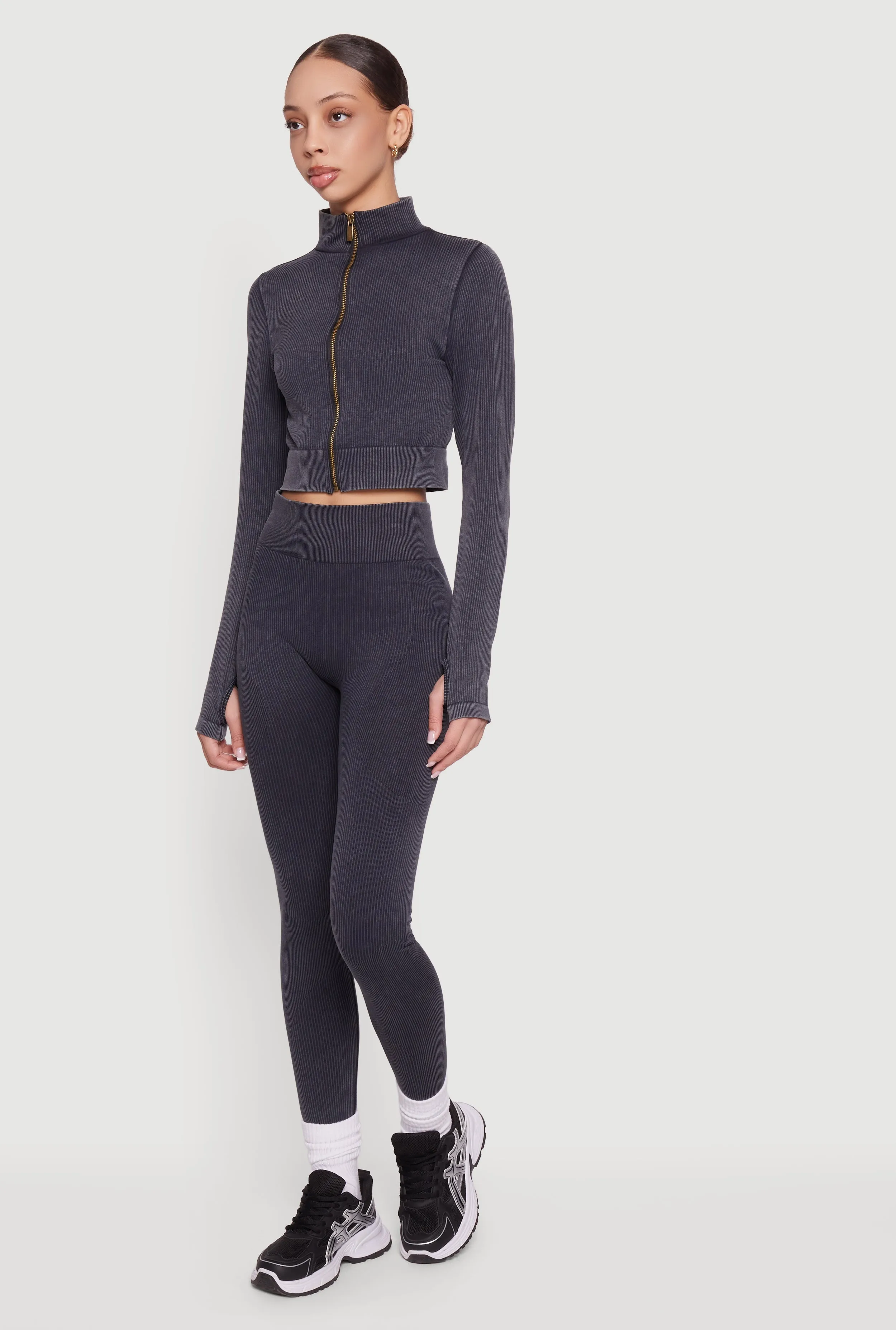 Seamless Acid Wash Zip Front Cropped Active Jacket sold by Rainbow product image thumbnail 3