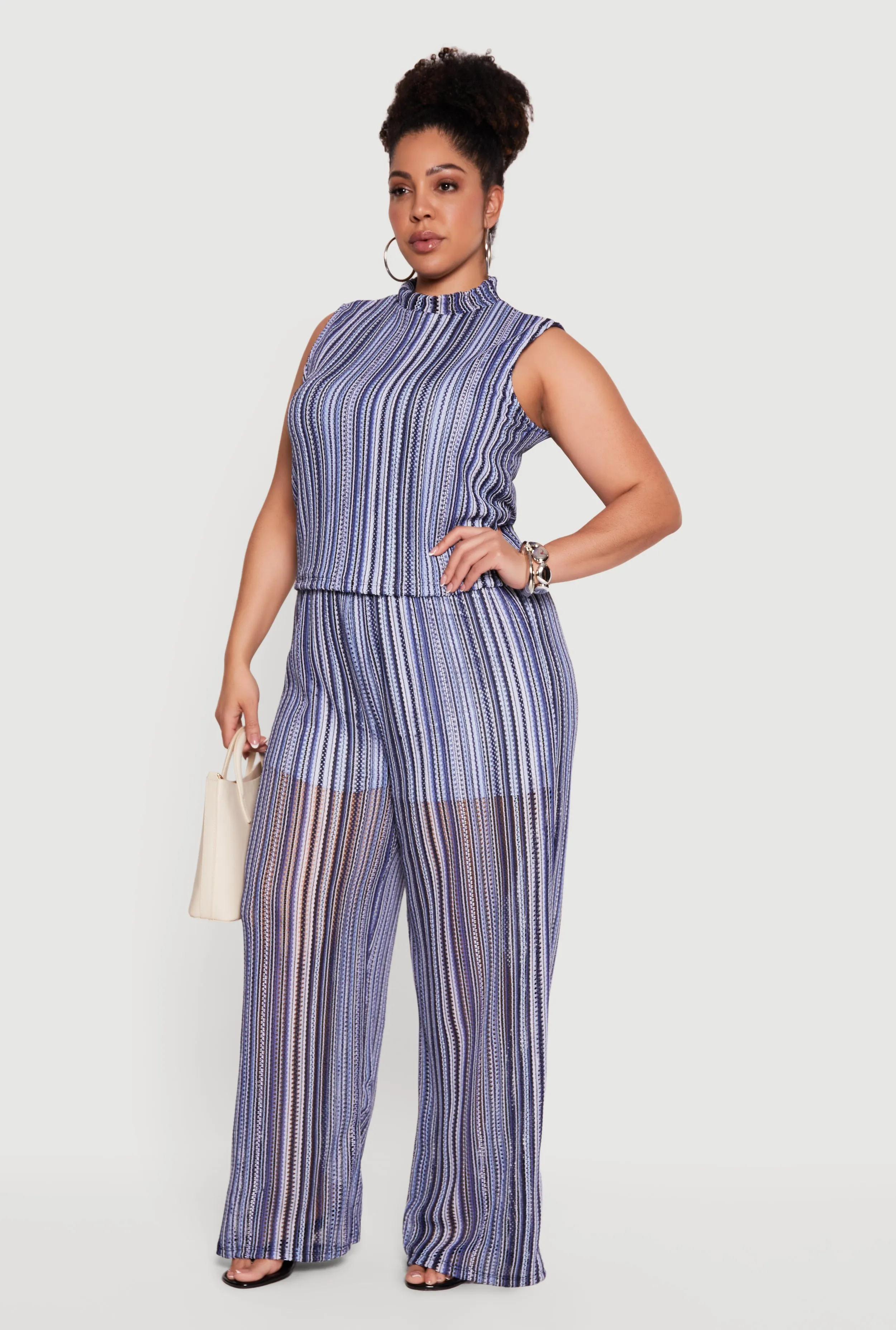 Plus Size High Waisted Wide Leg Striped Casual Pants sold by Rainbow product image thumbnail 2