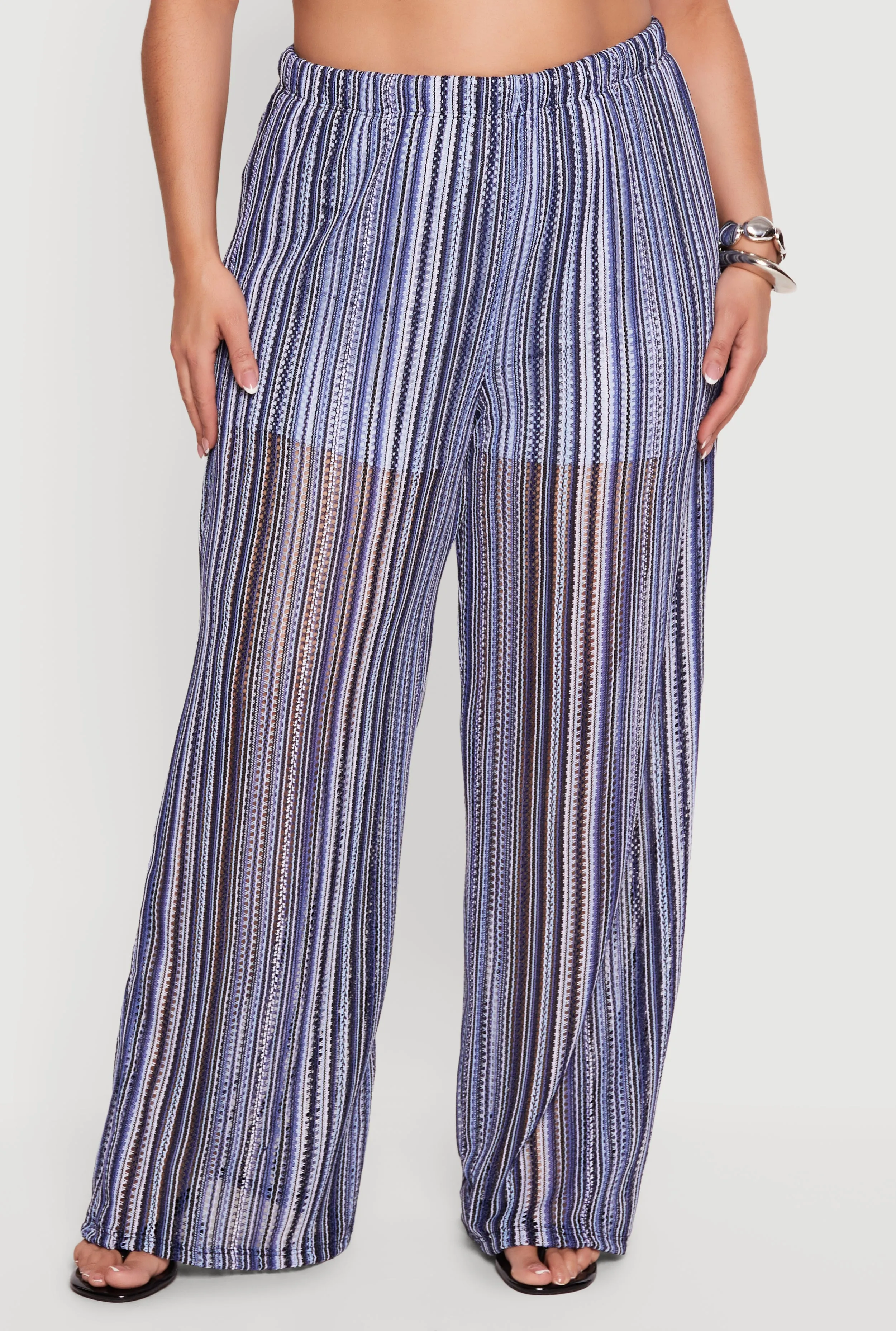 Plus Size High Waisted Wide Leg Striped Casual Pants sold by Rainbow product image thumbnail 3