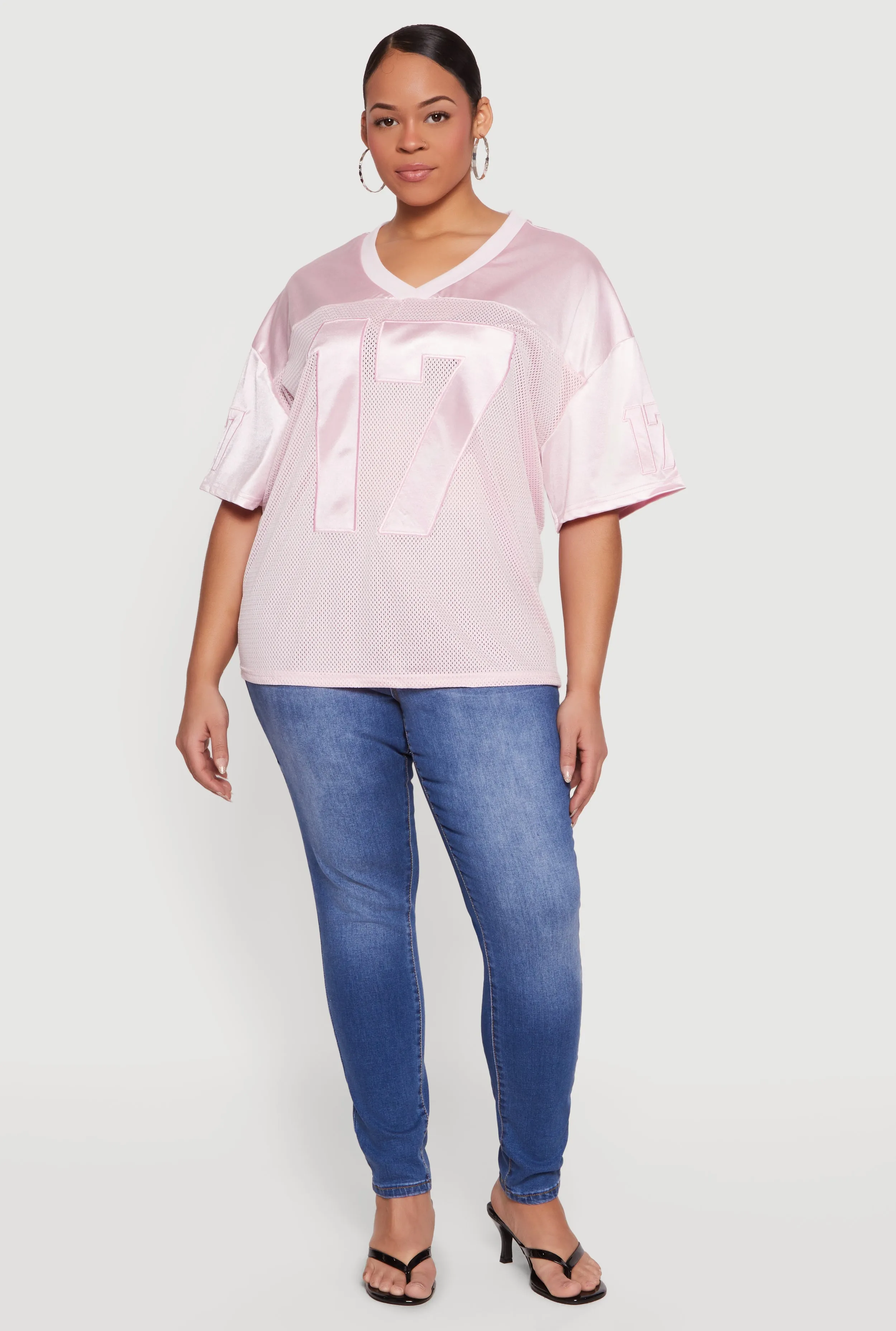Plus Size Satin Detail Graphic Mesh Jersey sold by Rainbow
