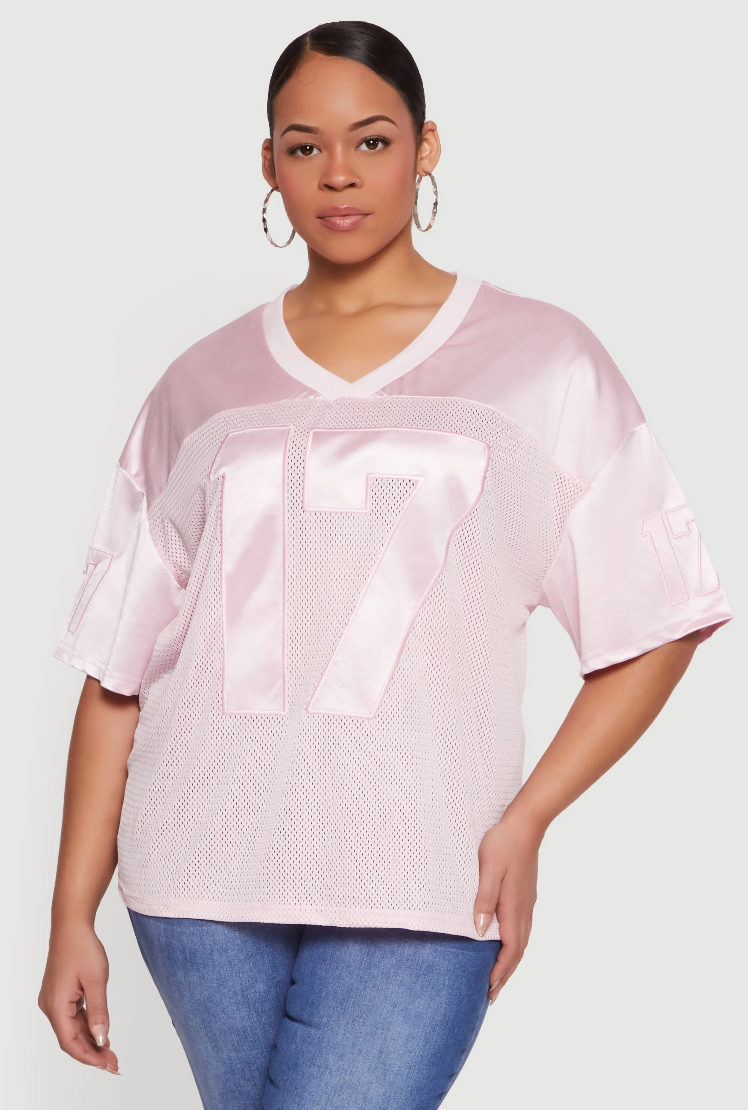 Plus Size Satin Detail Graphic Mesh Jersey sold by Rainbow product image thumbnail 2