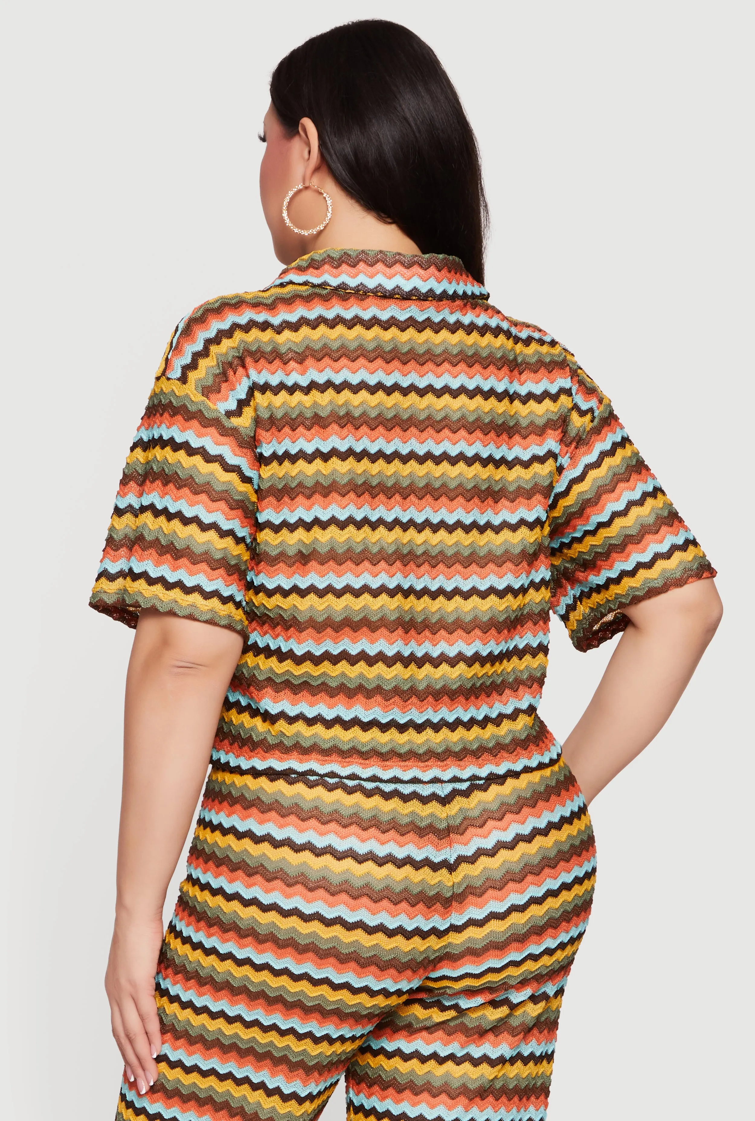 Plus Size Chevron Striped Button Front Short Sleeve Shirt sold by Rainbow product image thumbnail 5