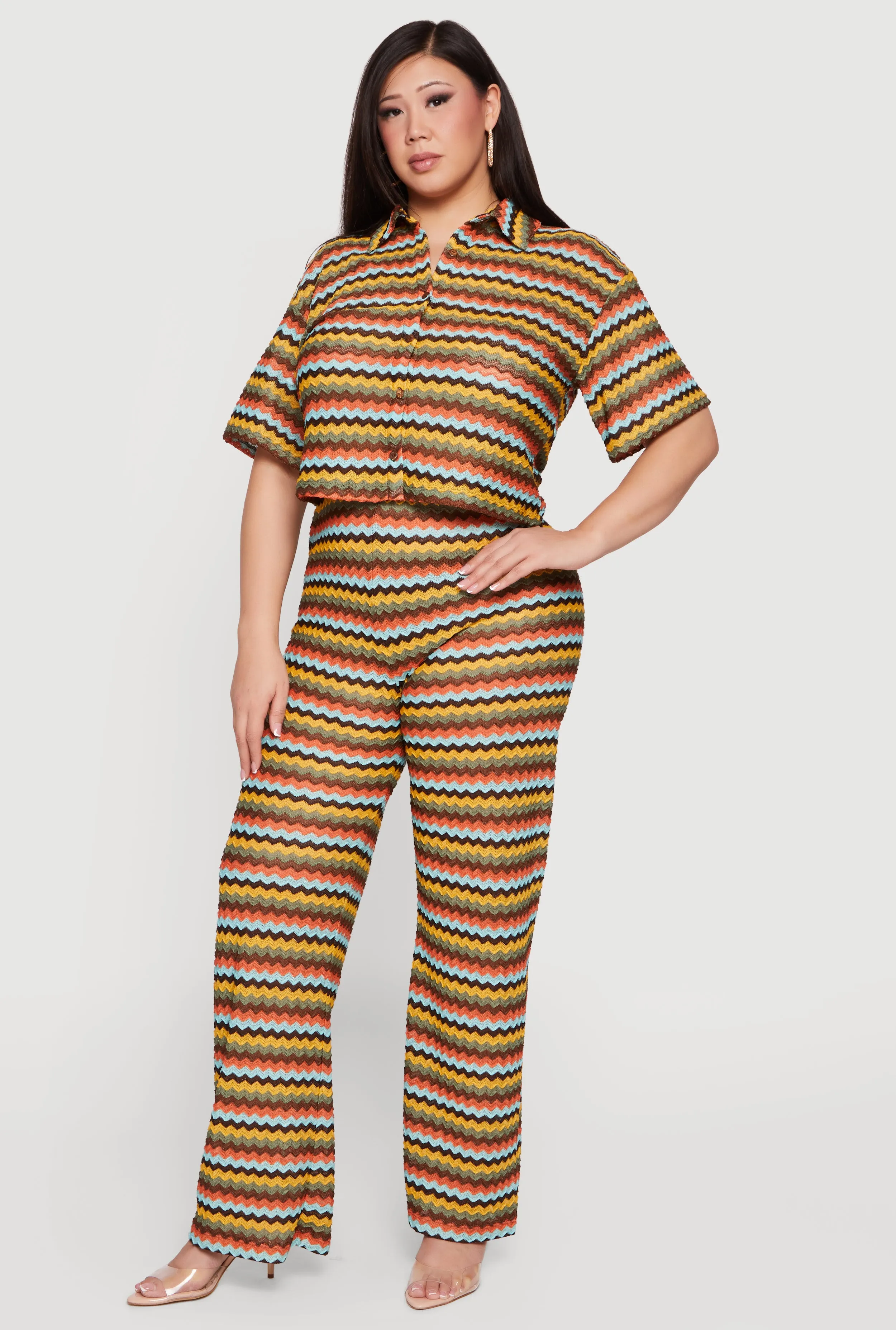 Plus Size Chevron Striped Button Front Short Sleeve Shirt sold by Rainbow product image thumbnail 2