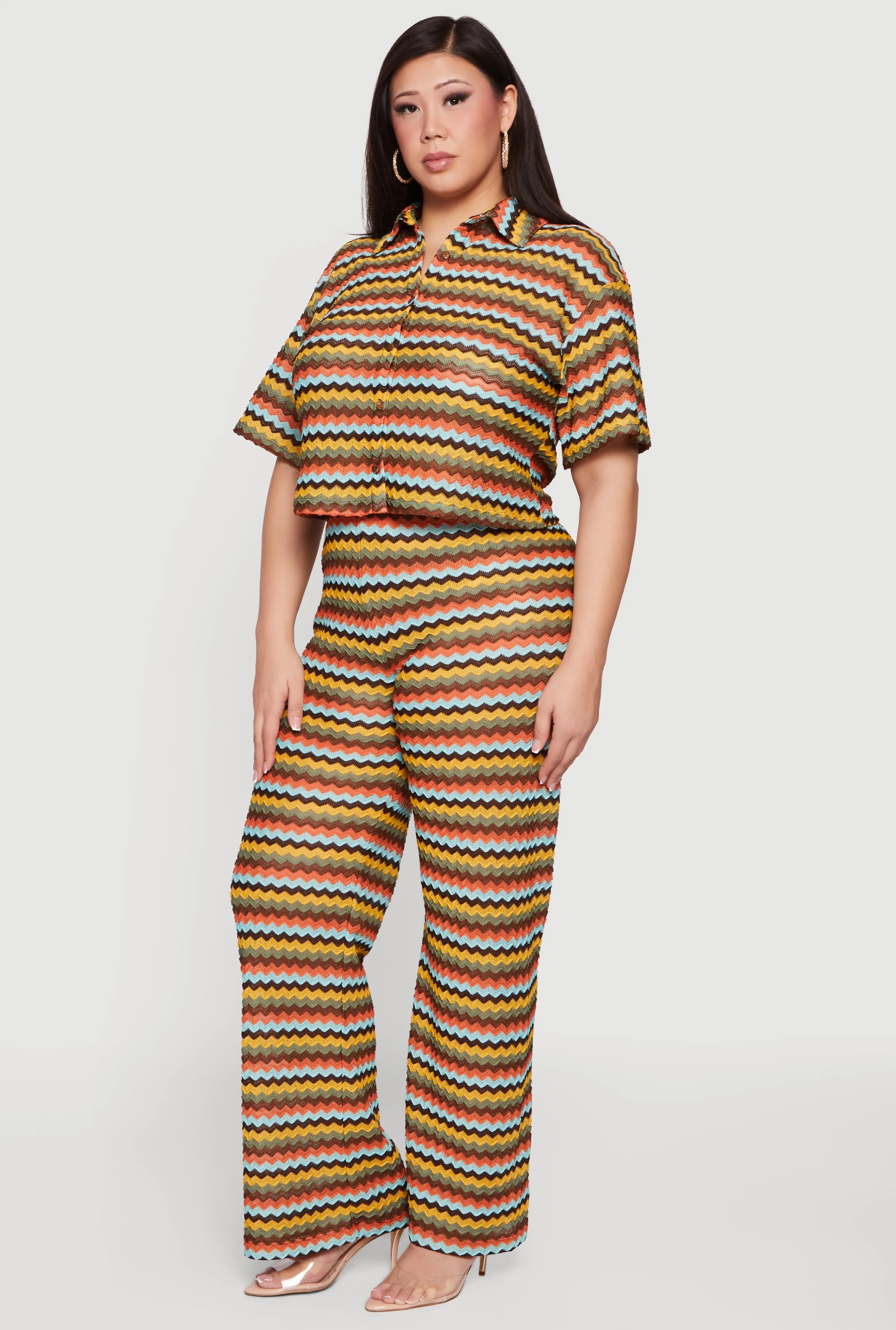 Plus Size Chevron Striped Button Front Short Sleeve Shirt sold by Rainbow product image thumbnail 3