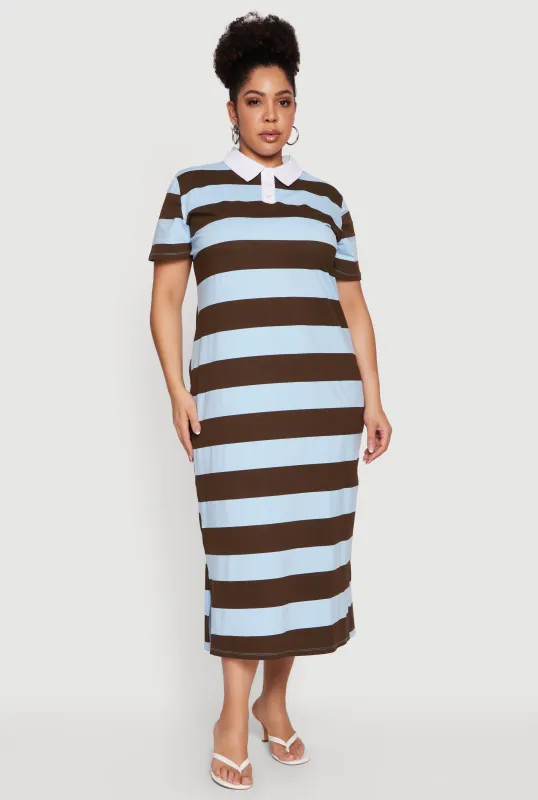 Plus Size Striped Polo Midi Dress sold by Rainbow