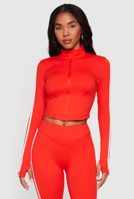 Varsity Stripe Detail Active Jacket with Thumb Holes sold by Rainbow